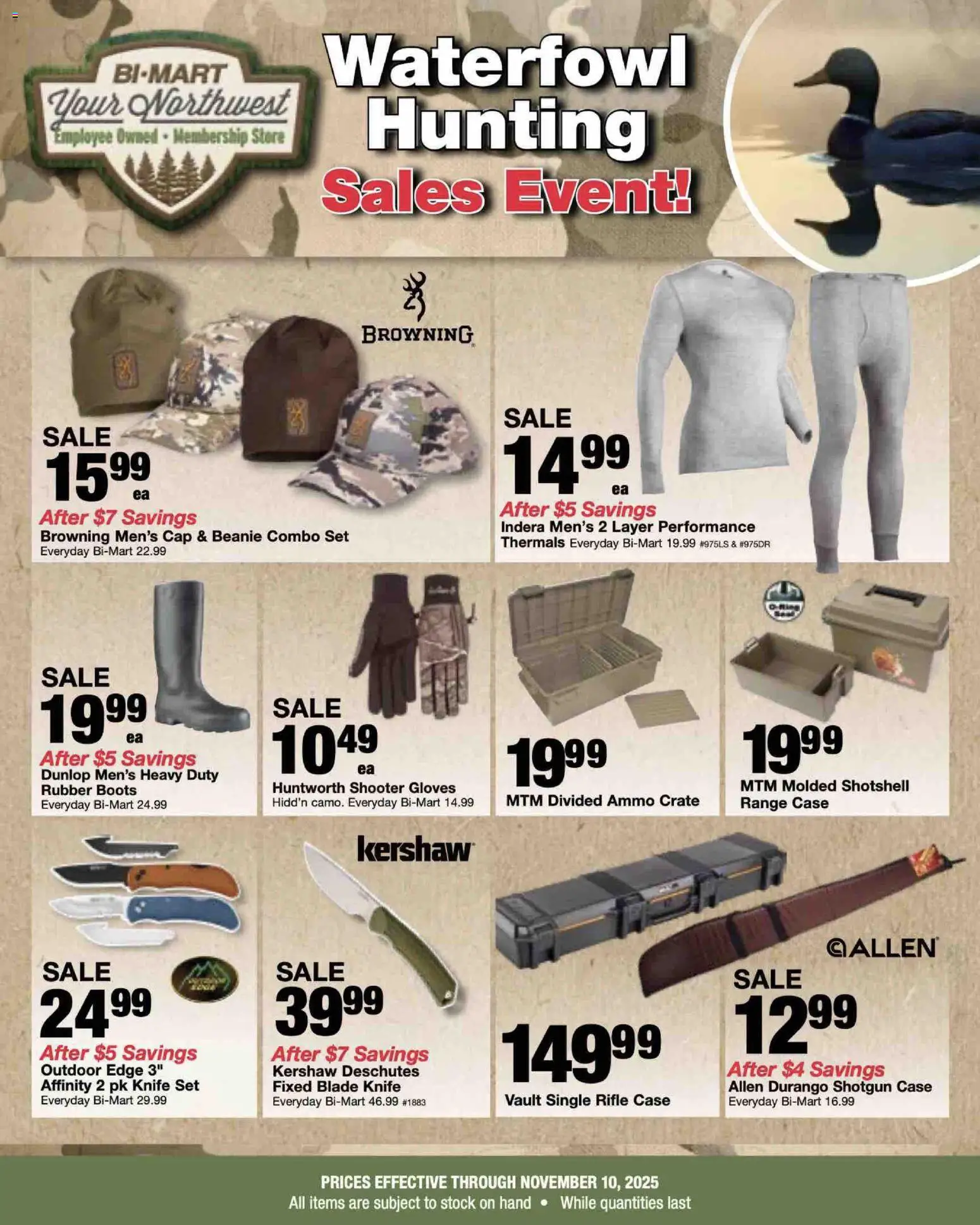 Bi-Mart Waterfowl Hunting Savings - valid from 28.10.2025 | Page: 1 | Products: Shotgun, Gloves, Case, Rifle