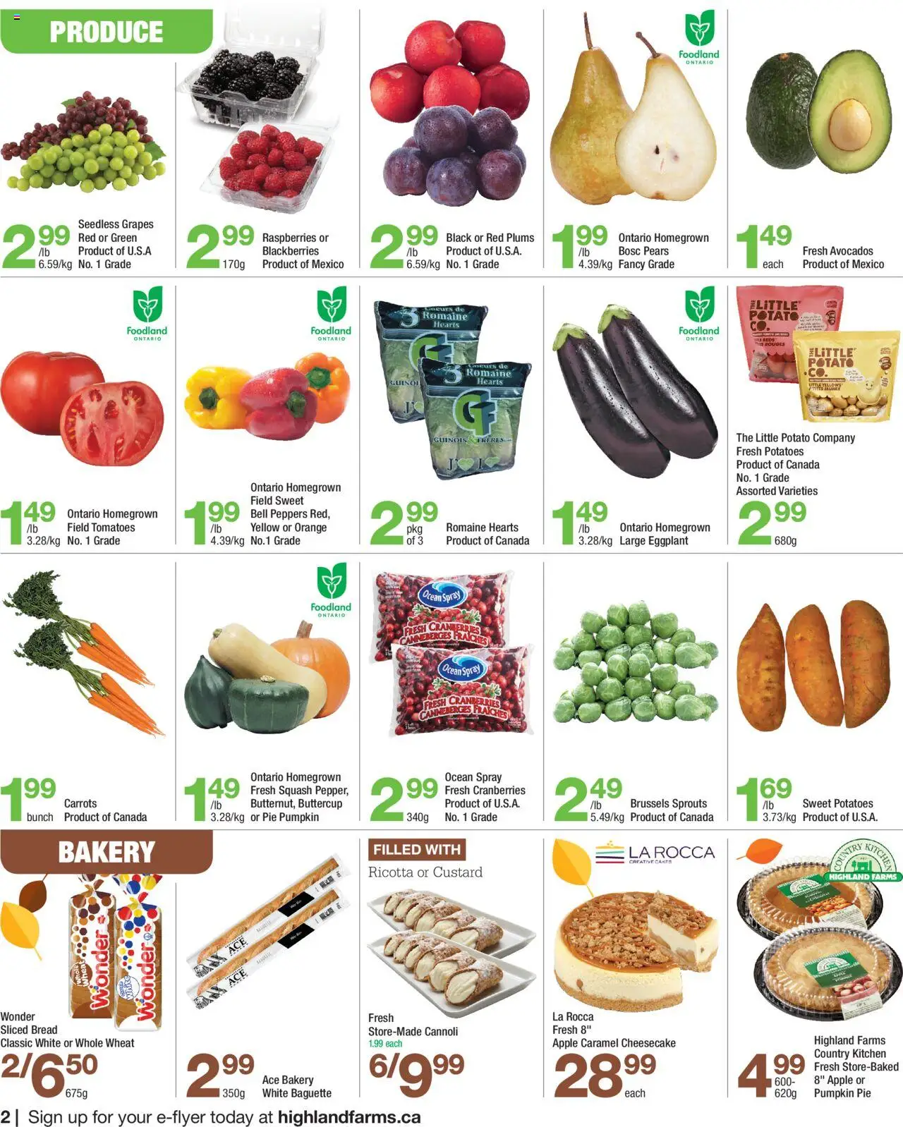 Highland Farms flyer valid from 02.10.2025 | Page: 2 | Products: Potatoes, Bakery, Bread, Tomatoes