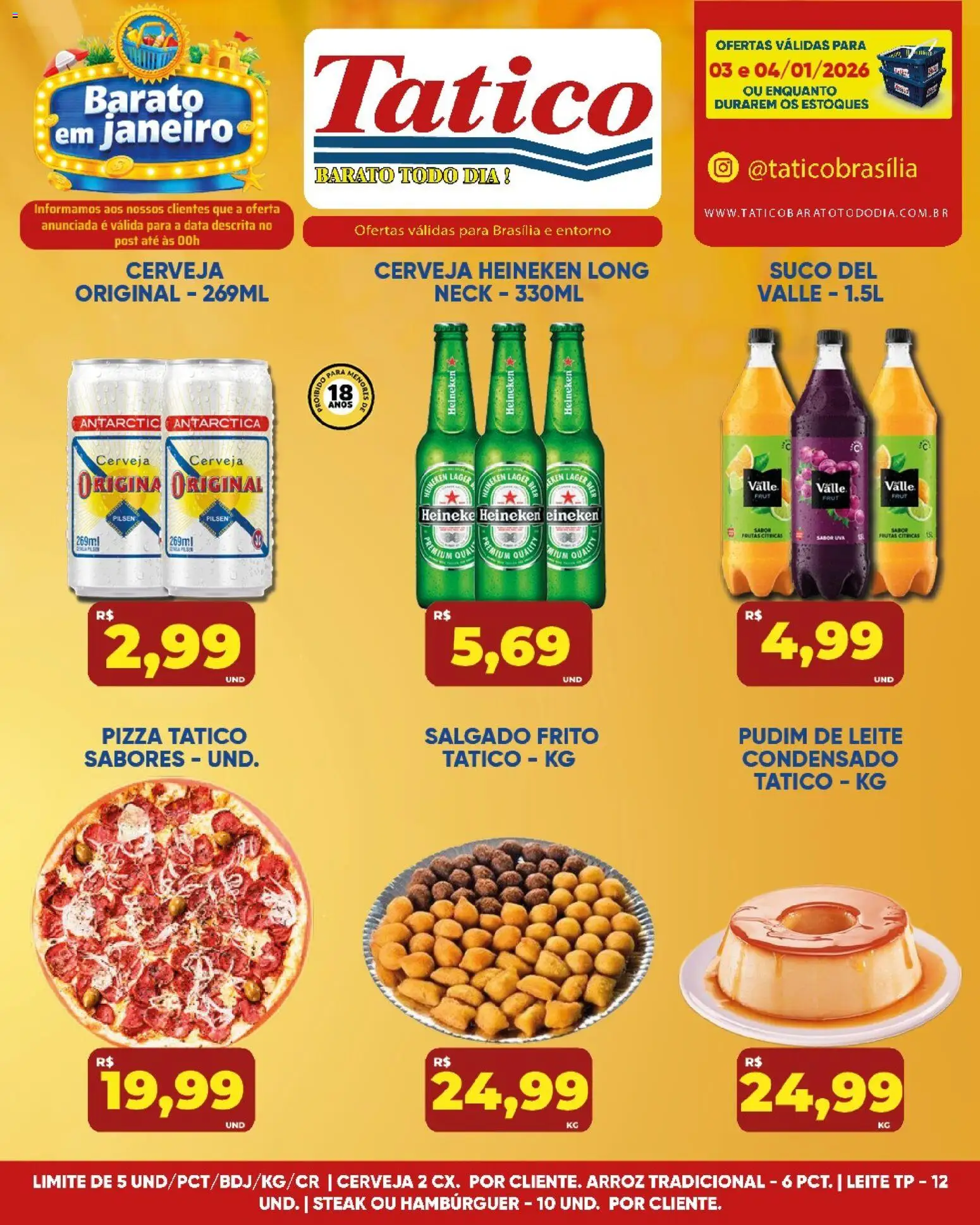 Tatico Folheto - válido de 05.01.2026 | Página: 20 | Produtos: Leite, Arroz, Cerveja Heineken, Hambúrguer