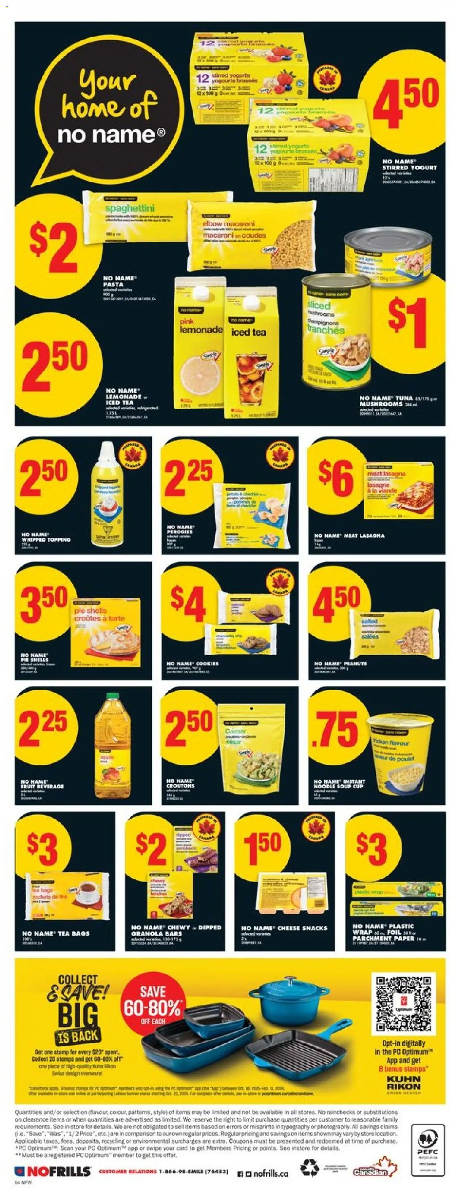 No Frills flyer valid from 30.10.2025 | Page: 4 | Products: Cookies, Cheese, Yogurt, Juice