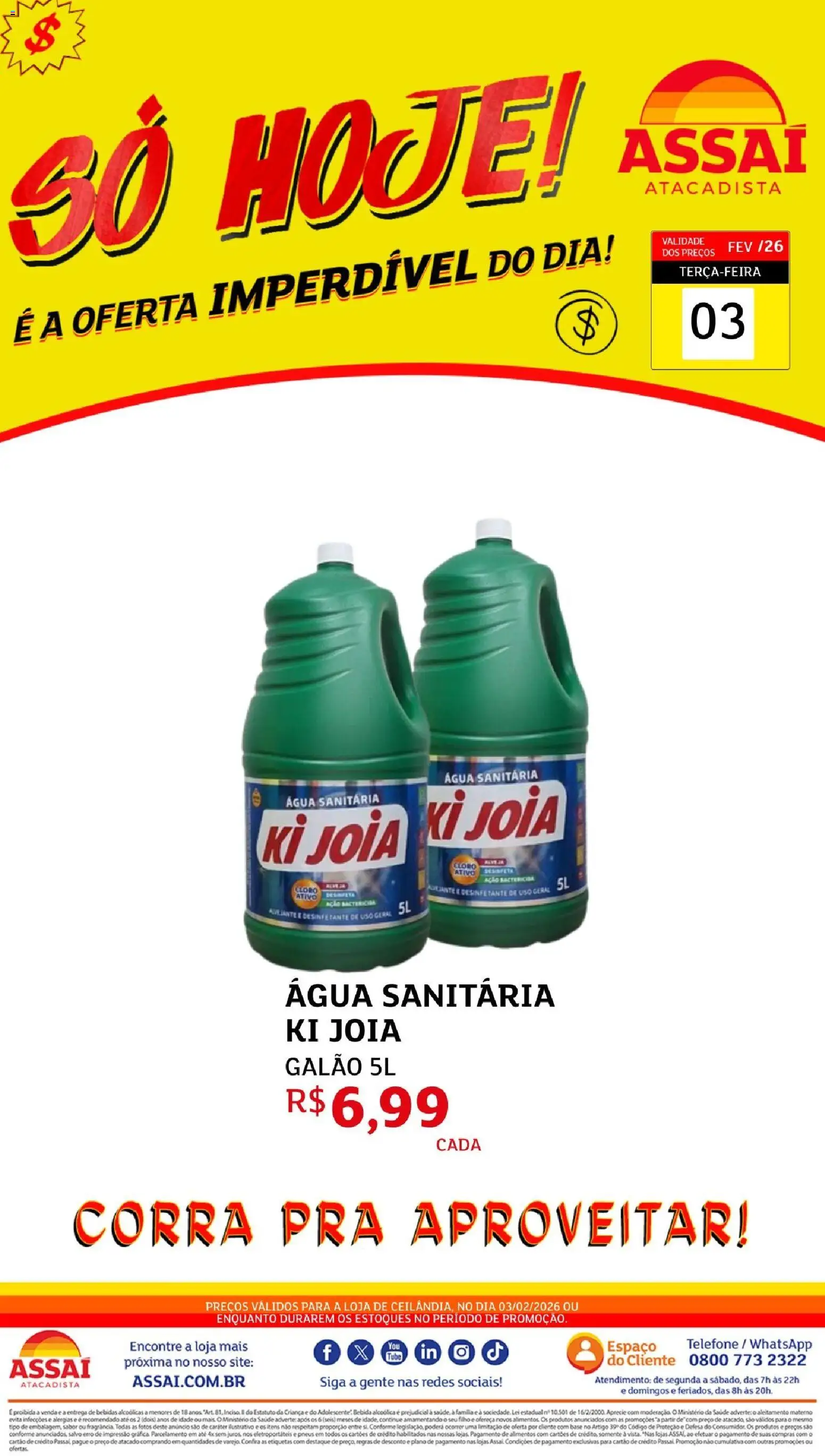 Assaí Atacadista Folheto - válido de 03.02.2026 | Página: 1 | Produtos: Cloro, Pneus, Base, Bebida