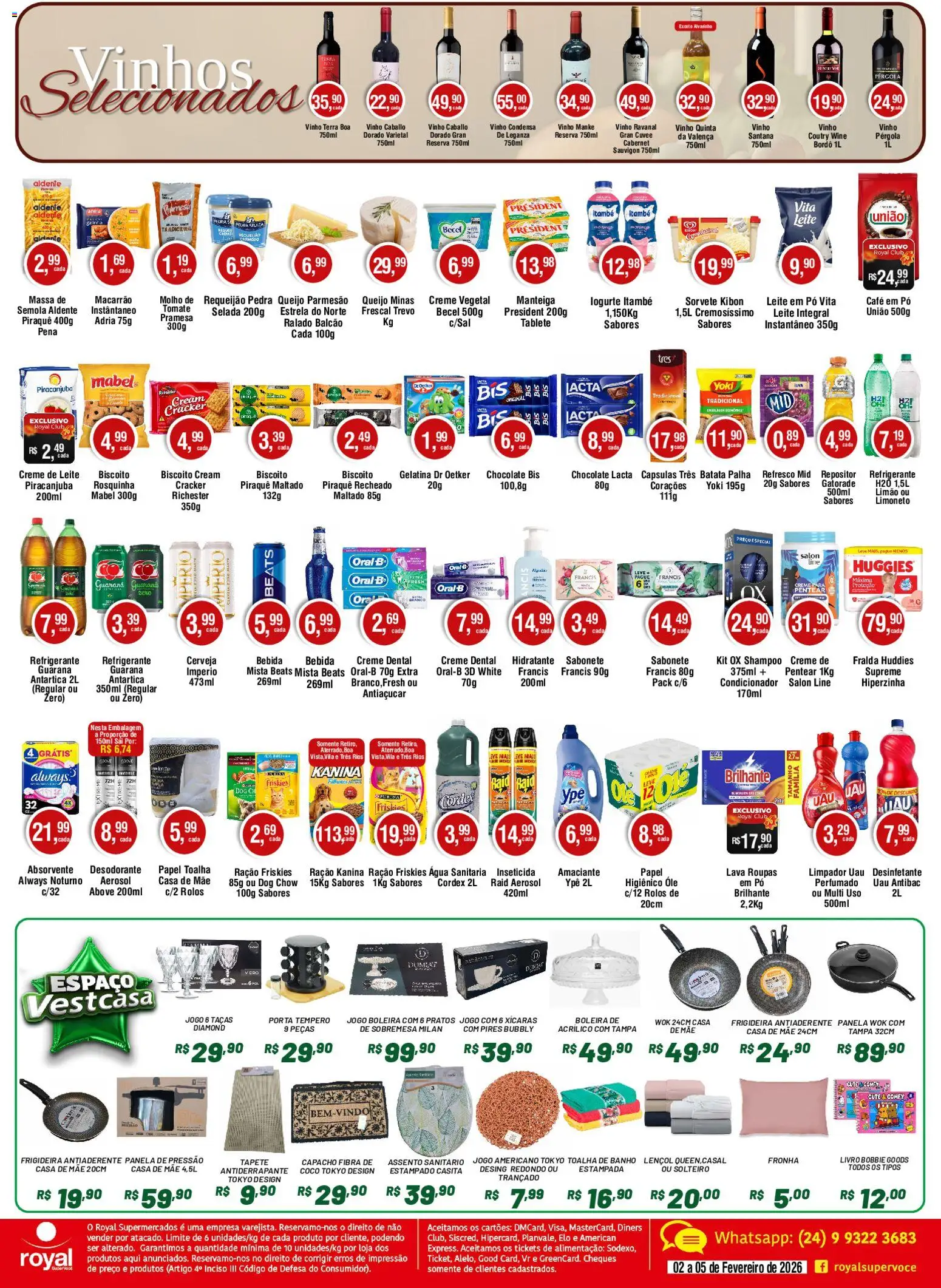 Royal Supermercados Folheto - válido de 02.02.2026 | Página: 2 | Produtos: Xícaras, Lençol, Creme de leite, Absorvente