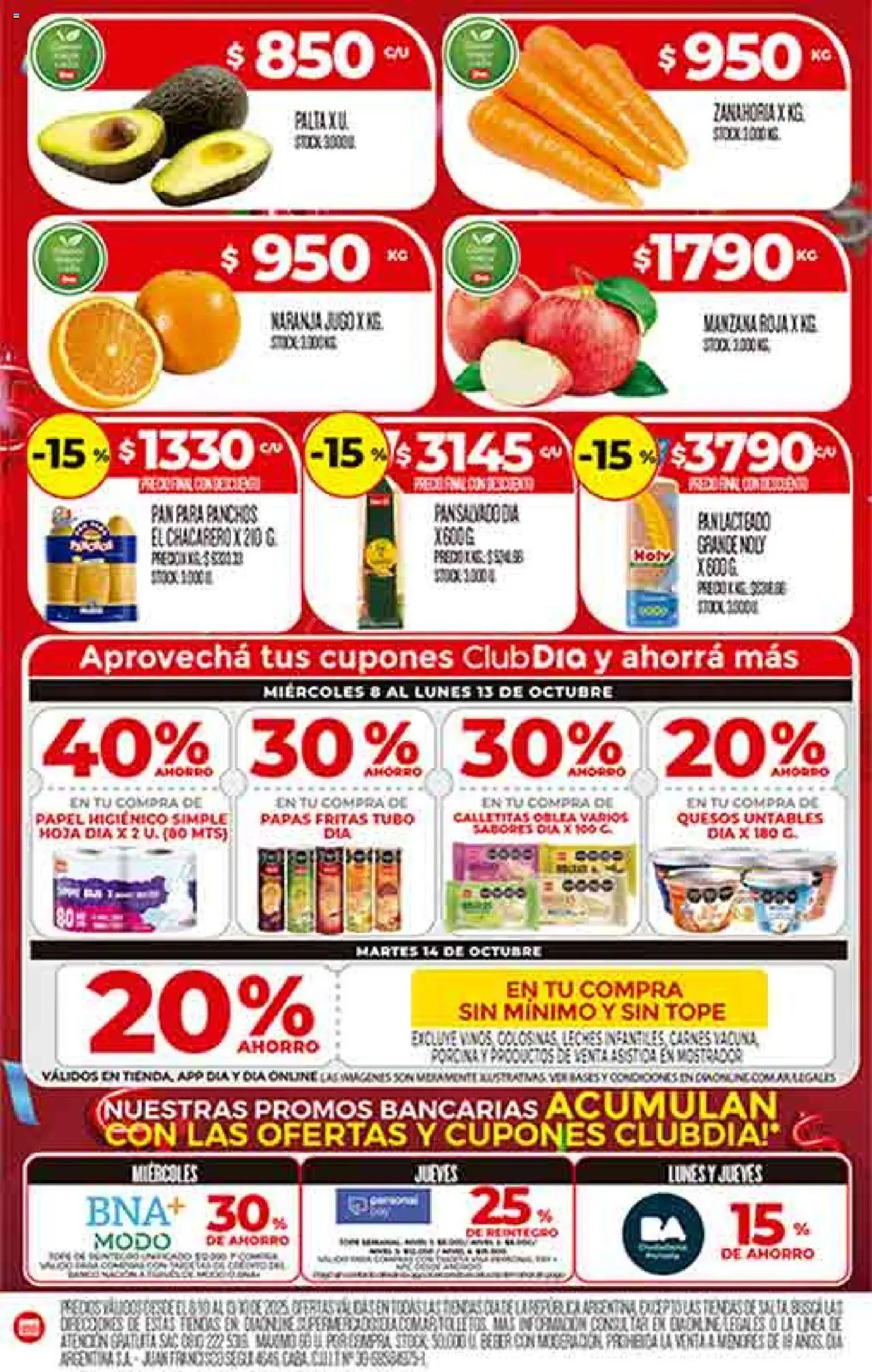 Supermercado DIA Ofertas │ válido desde el 08.10.2025 | Página: 4 | Productos: Manzana, Pan, Papas fritas, Zanahoria