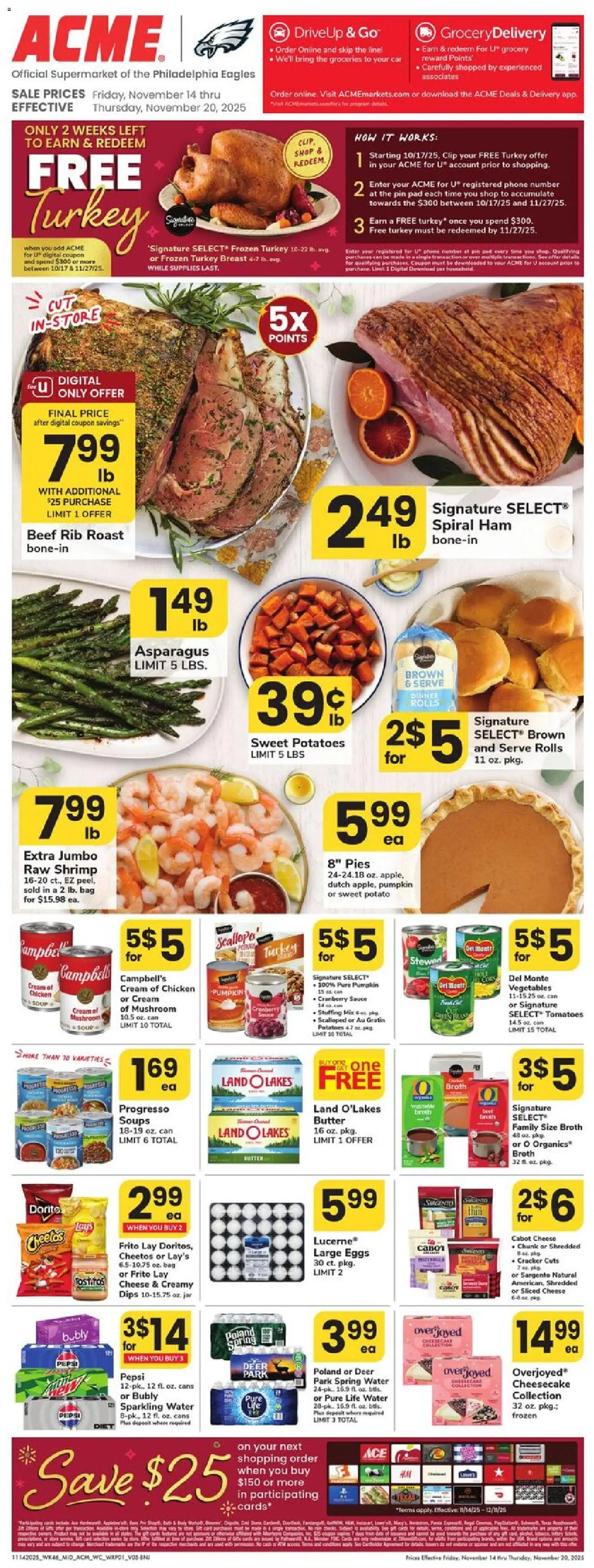Acme Weekly Ad - NJ - valid from 14.11.2025 | Page: 1 | Products: Water, Vegetables, Sauce, Pumpkin