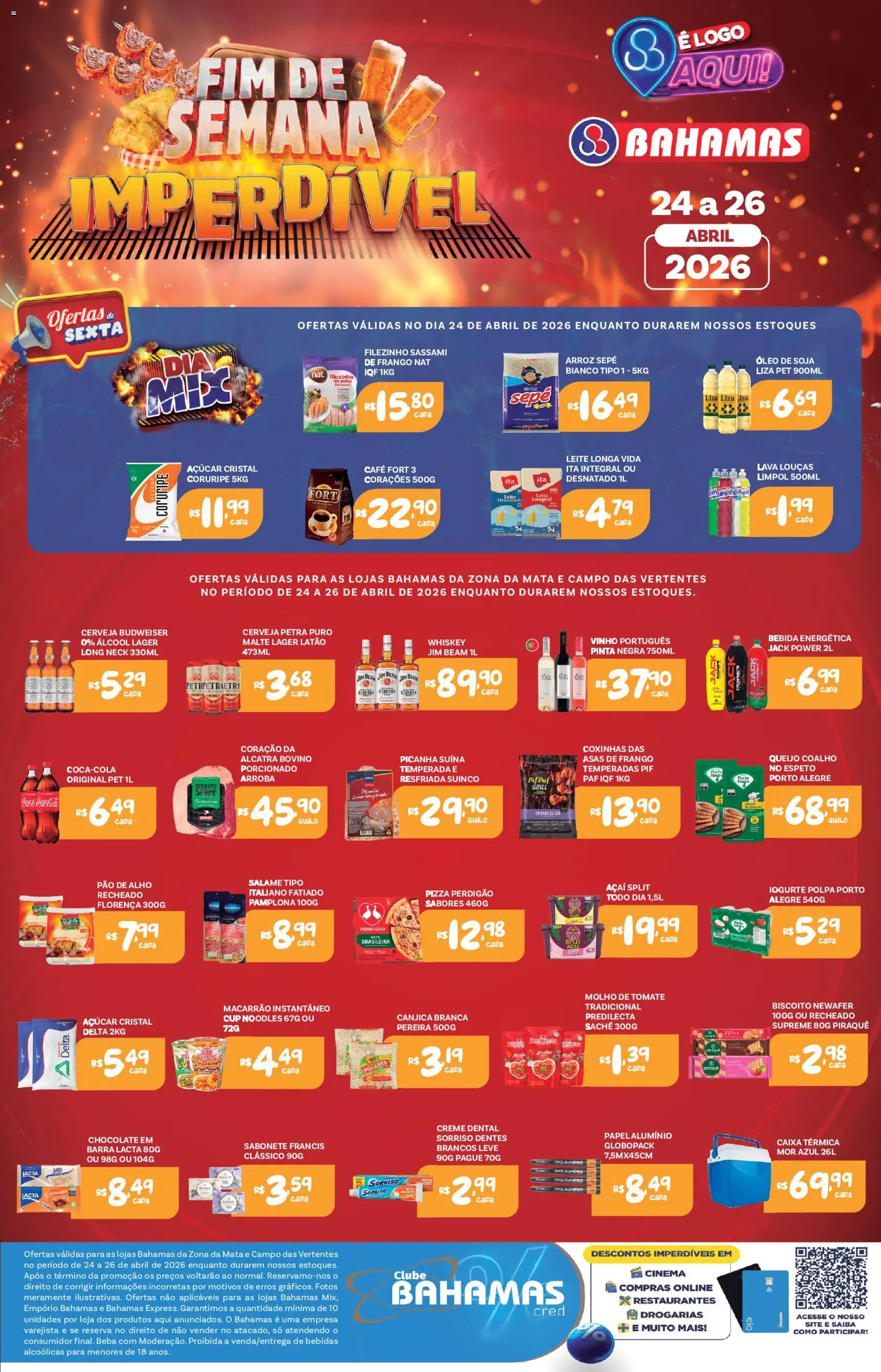 Bahamas Supermercados Folheto - válido de 24.04.2026 | Página: 1 | Produtos: Alcatra, Salame, Arroz, Creme dental