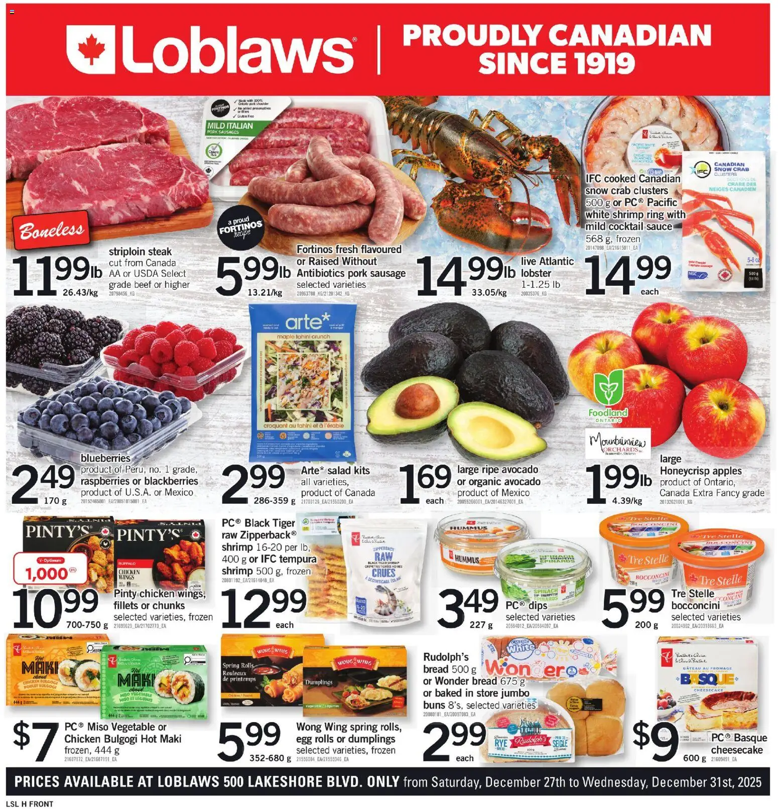 Loblaws flyer valid from 25.12.2025 | Page: 1 | Products: Beef, Chicken wings, Chicken, Pork