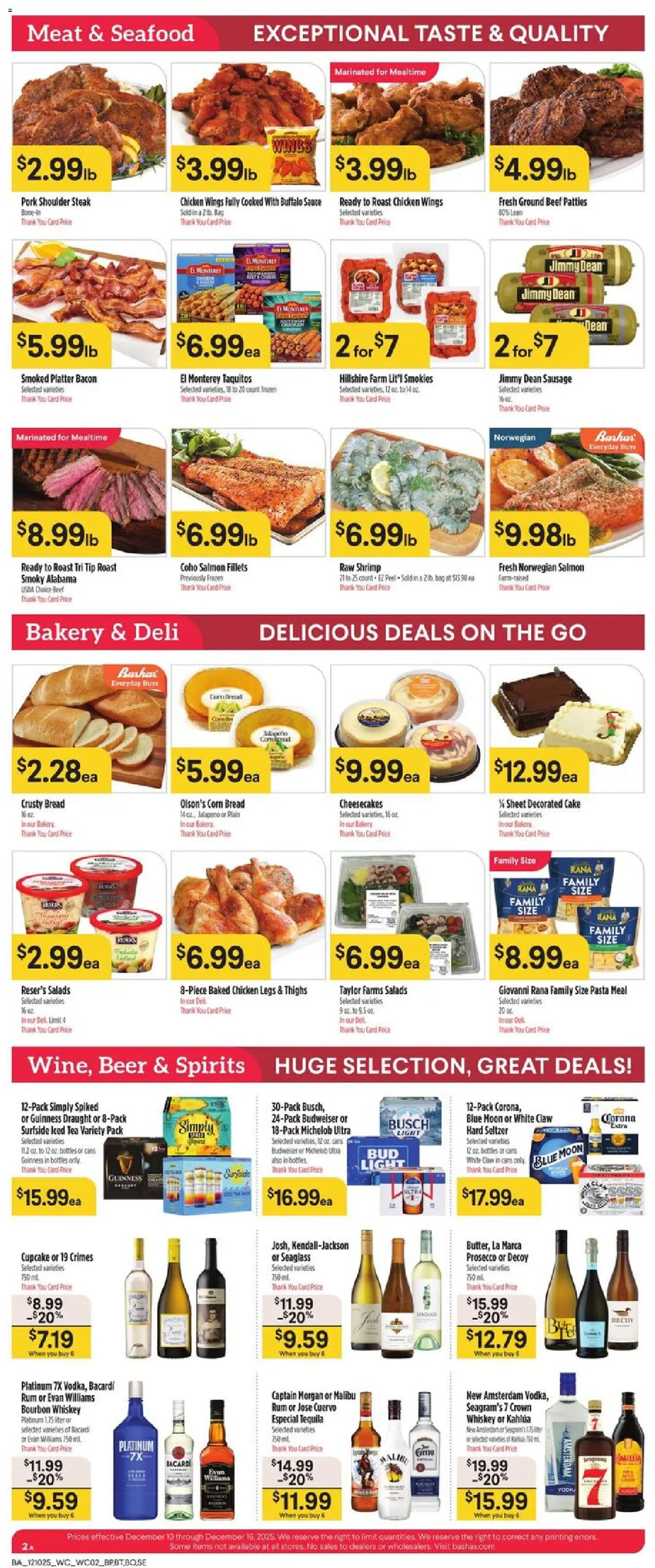 Basha's Weekly Ad - valid from 10.12.2025 | Page: 4 | Products: Pork, Whiskey, Seafood, Cupcake