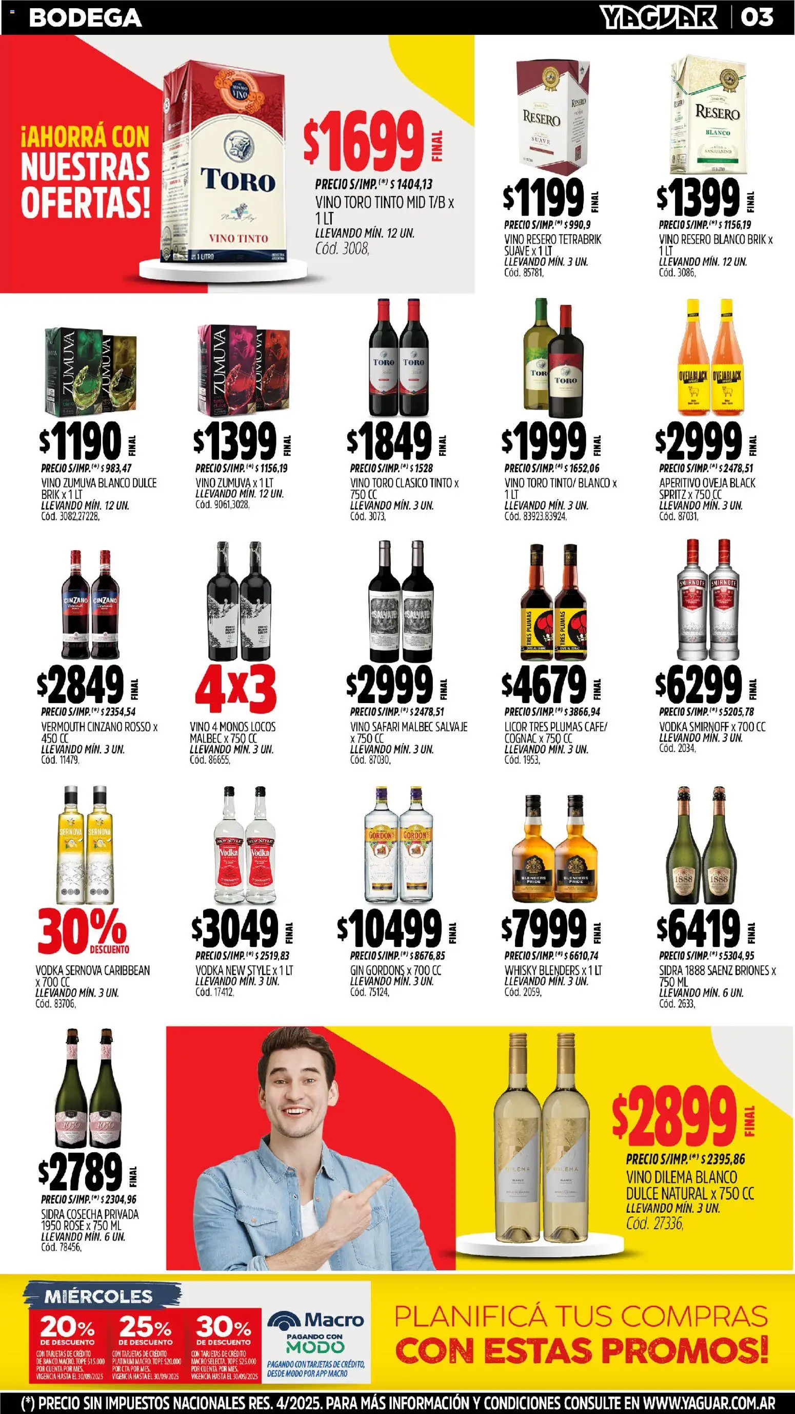 Yaguar - Santa Fe │ válido desde el 27.10.2025 | Página: 3 | Productos: Vodka, Whisky, Banco, Vino