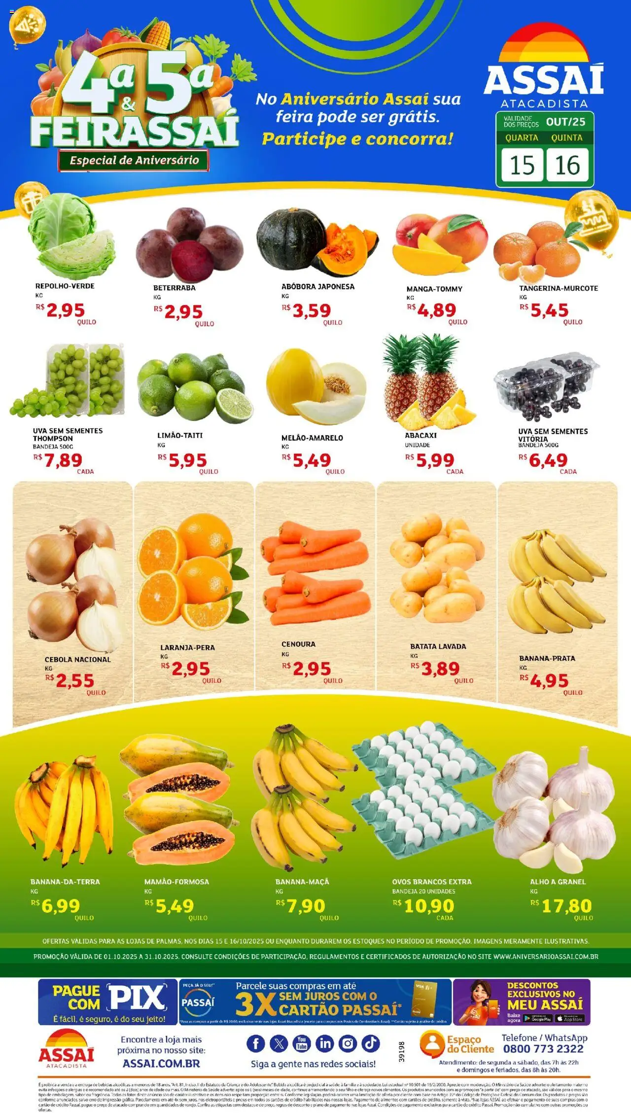 Assaí Atacadista Folheto - válido de 16.10.2025 | Página: 1 | Produtos: Abóbora, Cebola, Cenoura, Bandeja