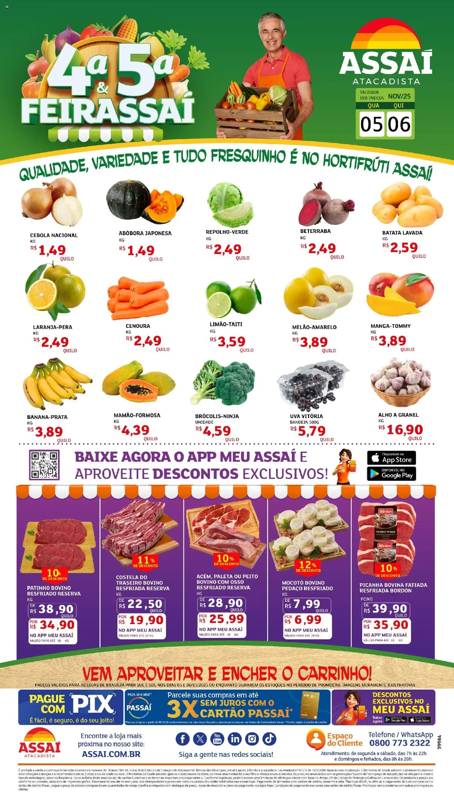 Assaí Atacadista Folheto - válido de 05.11.2025 | Página: 1 | Produtos: Abóbora, Beterraba, Picanha fatiada bordon, Bandeja