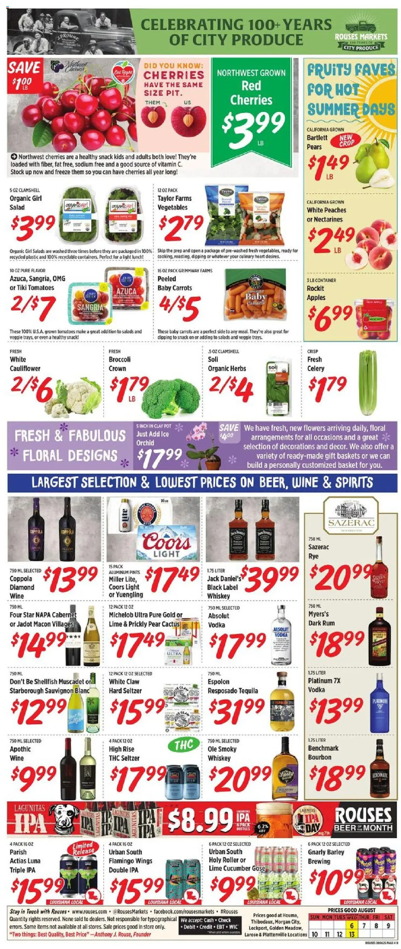 Rouses Weekly Ad - valid from 06.08.2025 | Page: 6 | Products: Broccoli, Cherries, Peaches, Cauliflower
