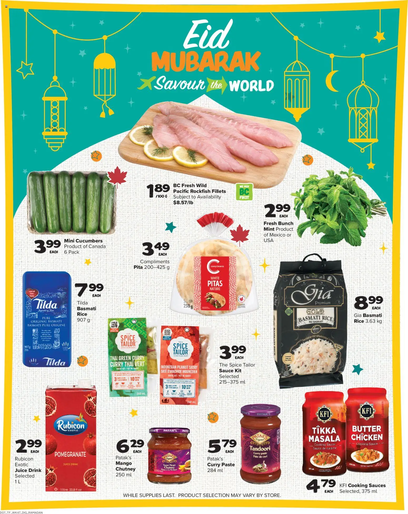 Thrifty Foods flyer valid from 19.03.2026 | Page: 14 | Products: Rice, Cucumbers, Juice, Chicken