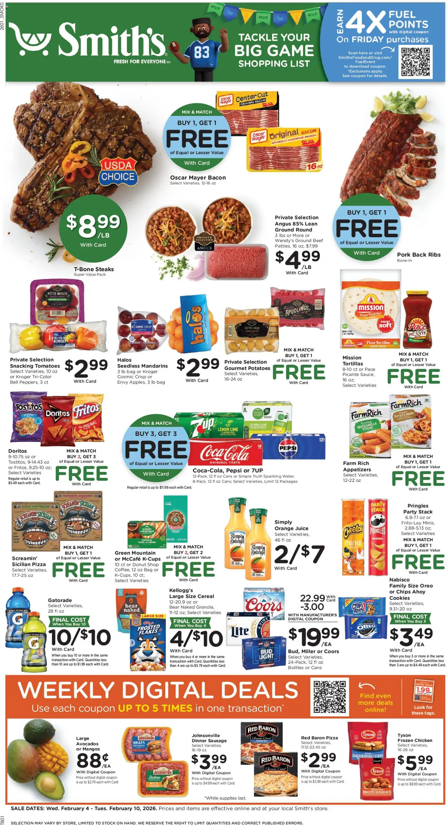 Smith's Weekly Ad - WY - valid from 04.02.2026 | Page: 1 | Products: Pizza, Tomatoes, Potatoes, Lemon