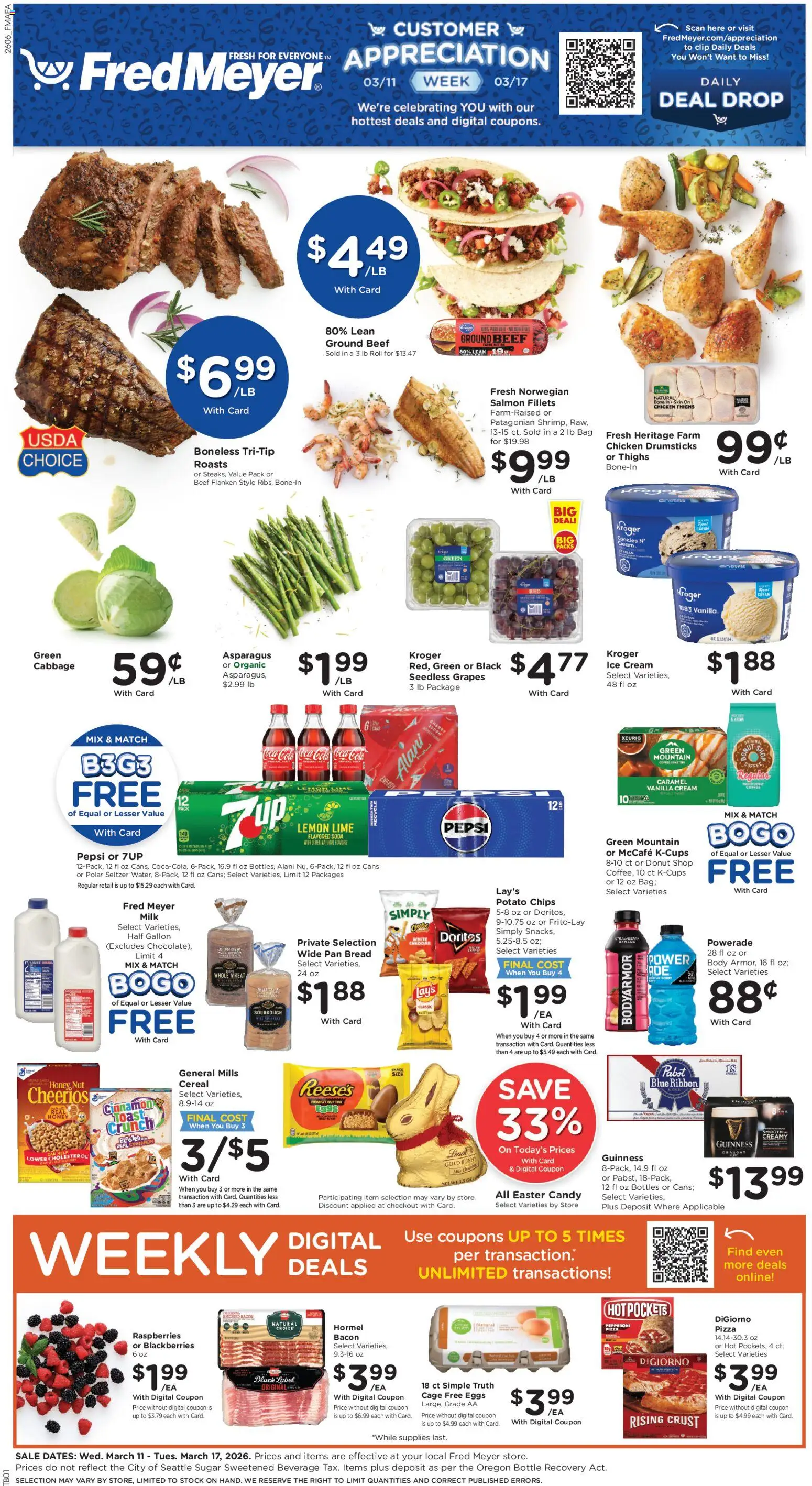 Fred Meyer Weekly Ad - valid from 11.03.2026 | Page: 1 | Products: Asparagus, Chips, Cream, Lime