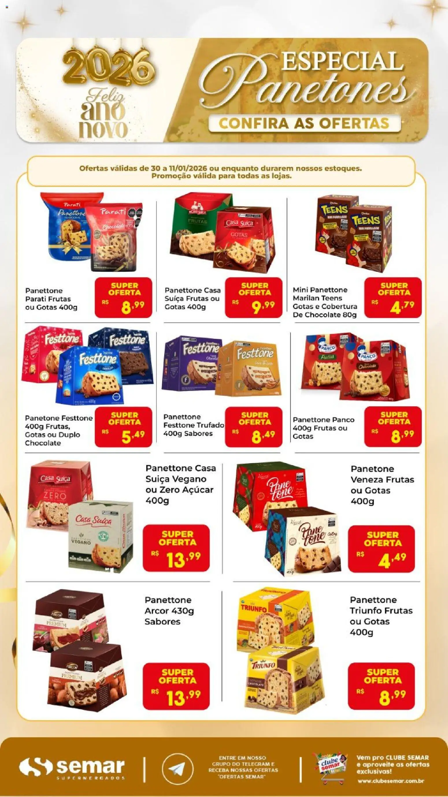 Semar Supermercado Folheto - válido de 30.12.2025 | Página: 1 | Produtos: Panettone, Chocolate, Açúcar, Panetone
