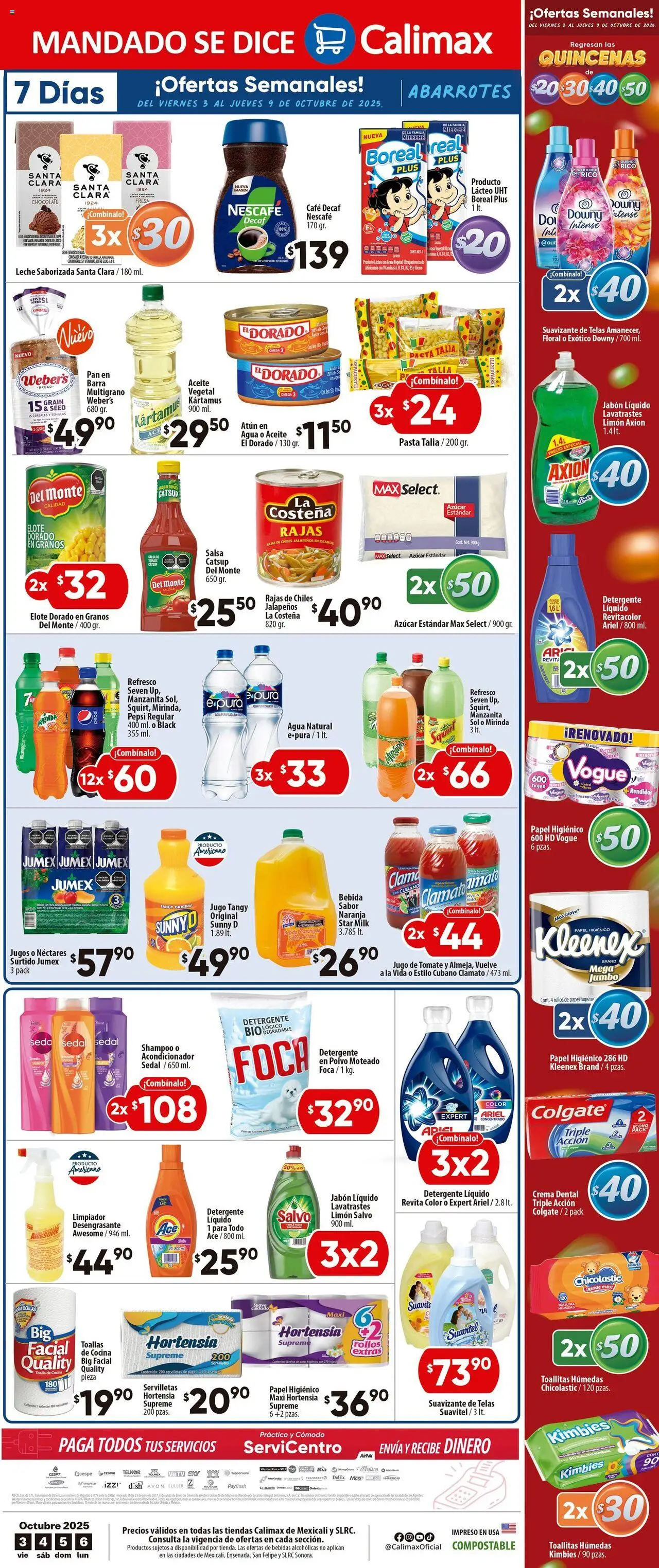 Nuevas ofertas de Calimax válidas en toda la República Mexicana desde el 03.10.2025. ¡Encuentra las mejores ofertas en Calimax - Folleto Mexicali! | Página: 6 | Productos: Leche, Café, Limpiador, Toallas