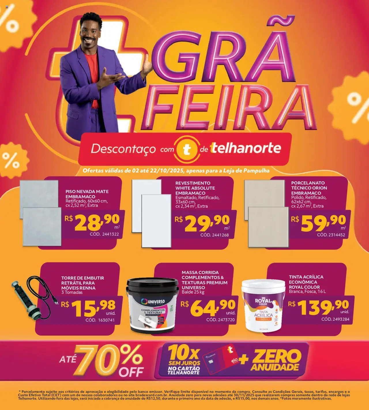 Telhanorte Folheto - válido de 02.10.2025 | Página: 1 | Produtos: Piso, Massa corrida, Banco, Porcelanato