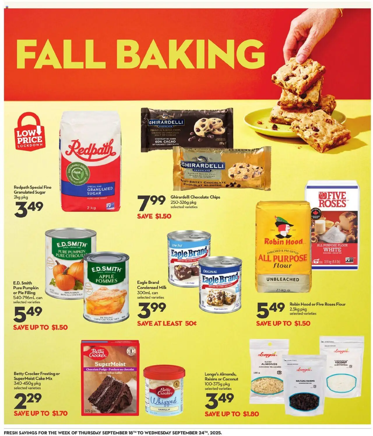 Longo's flyer valid from 18.09.2025 | Page: 5 | Products: Chips, Milk, Chocolate, Pumpkin