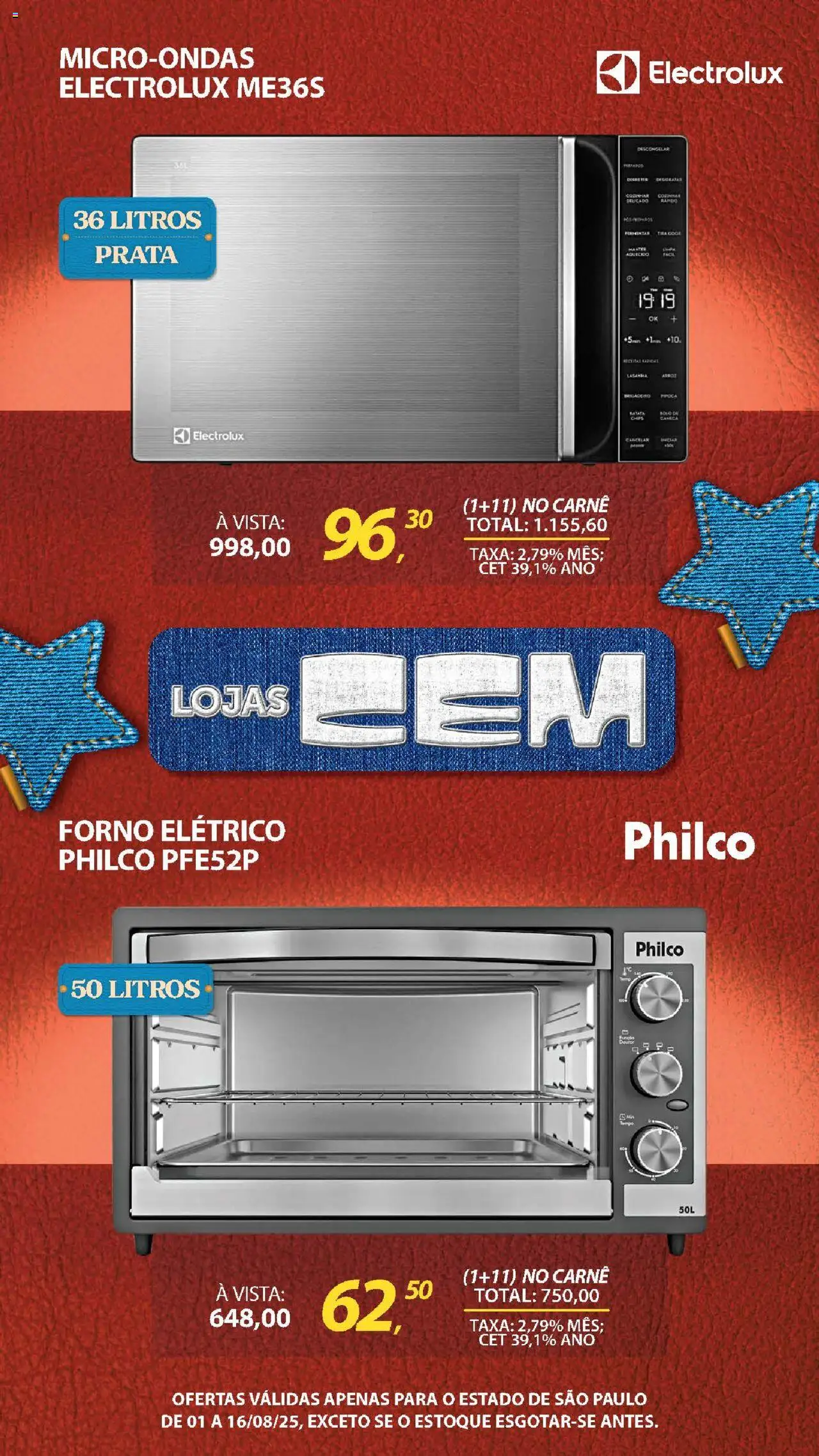 Lojas Cem Folheto - válido de 01.08.2025 | Página: 45 | Produtos: Forno, Forno elétrico, Carne, Canela