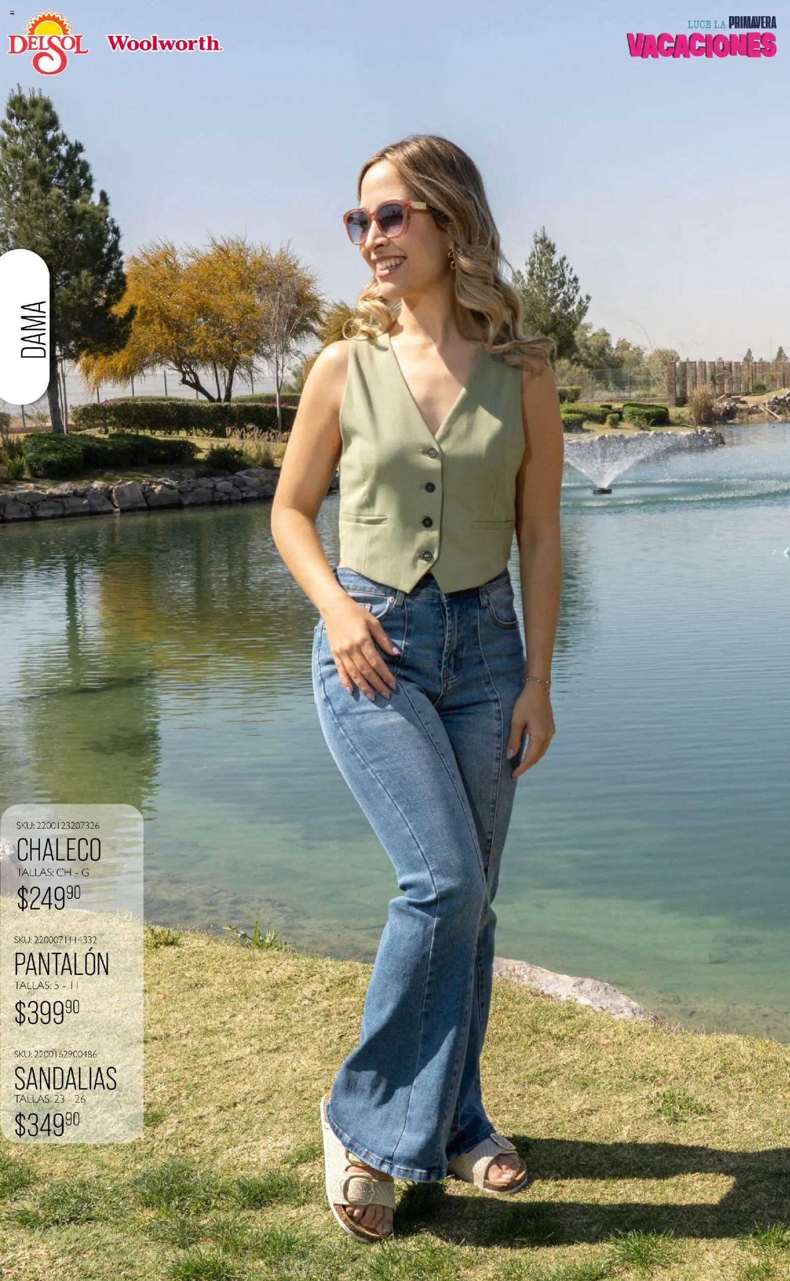 Nuevas ofertas de Del Sol y Woolworth válidas en toda la República Mexicana desde el 19.03.2026. ¡Encuentra las mejores ofertas en Del Sol y Woolworth catálogo Vacaciones 2026 ! | Página: 4 | Productos: Chaleco, Sandalias