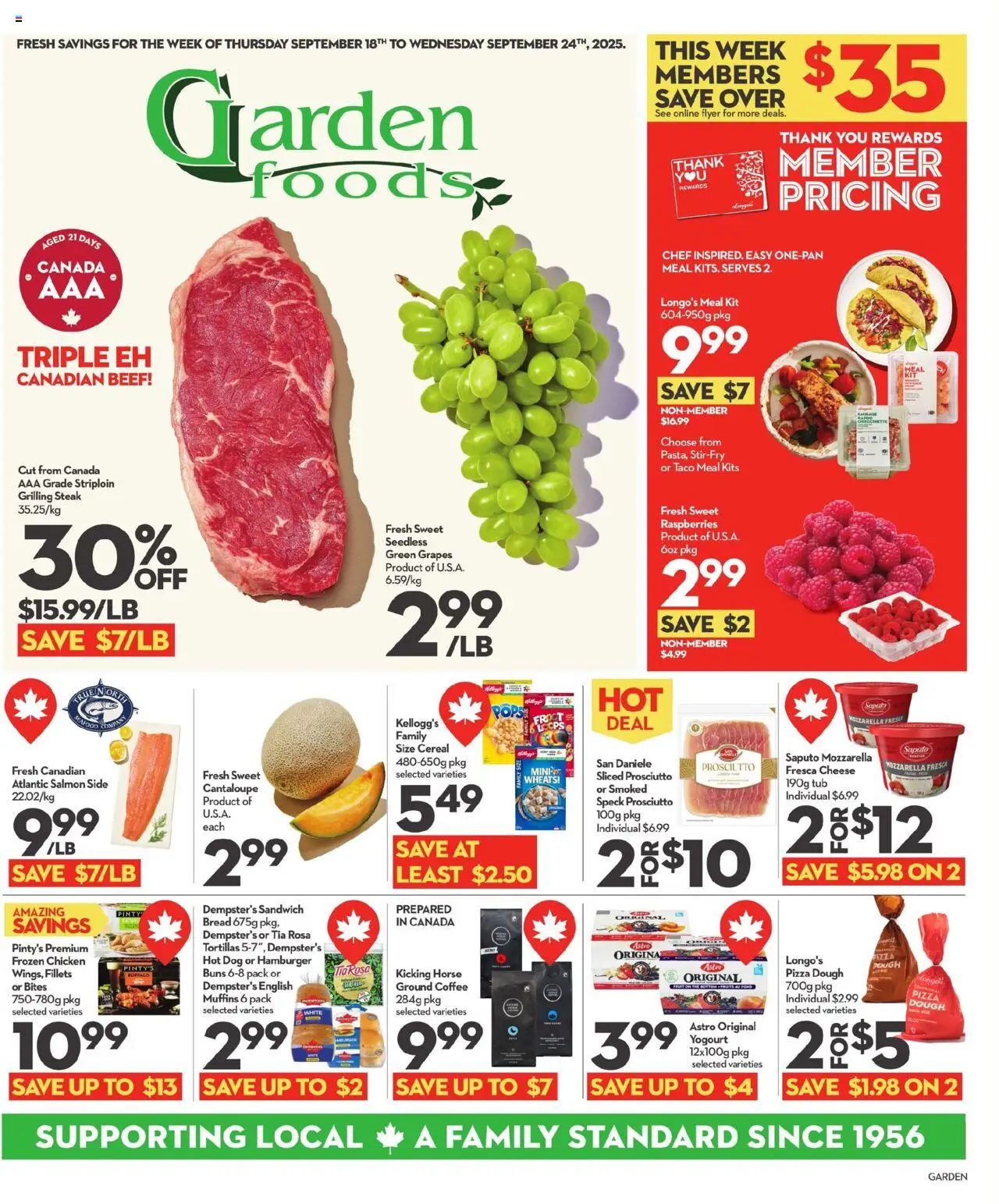 Longo's flyer valid from 18.09.2025 | Page: 1 | Products: Beef, Cheese, Pizza, Chicken