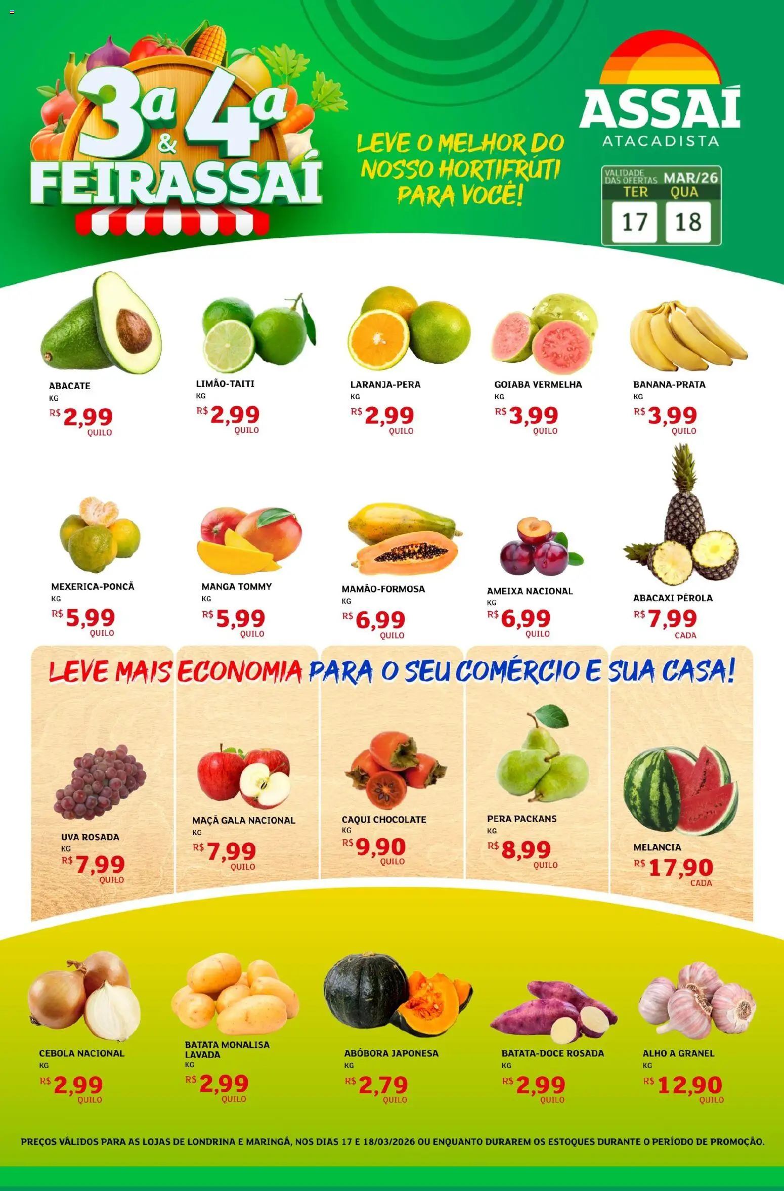 Assaí Atacadista Folheto - válido de 17.03.2026 | Página: 1 | Produtos: Melancia, Chocolate, Abacaxi, Batata