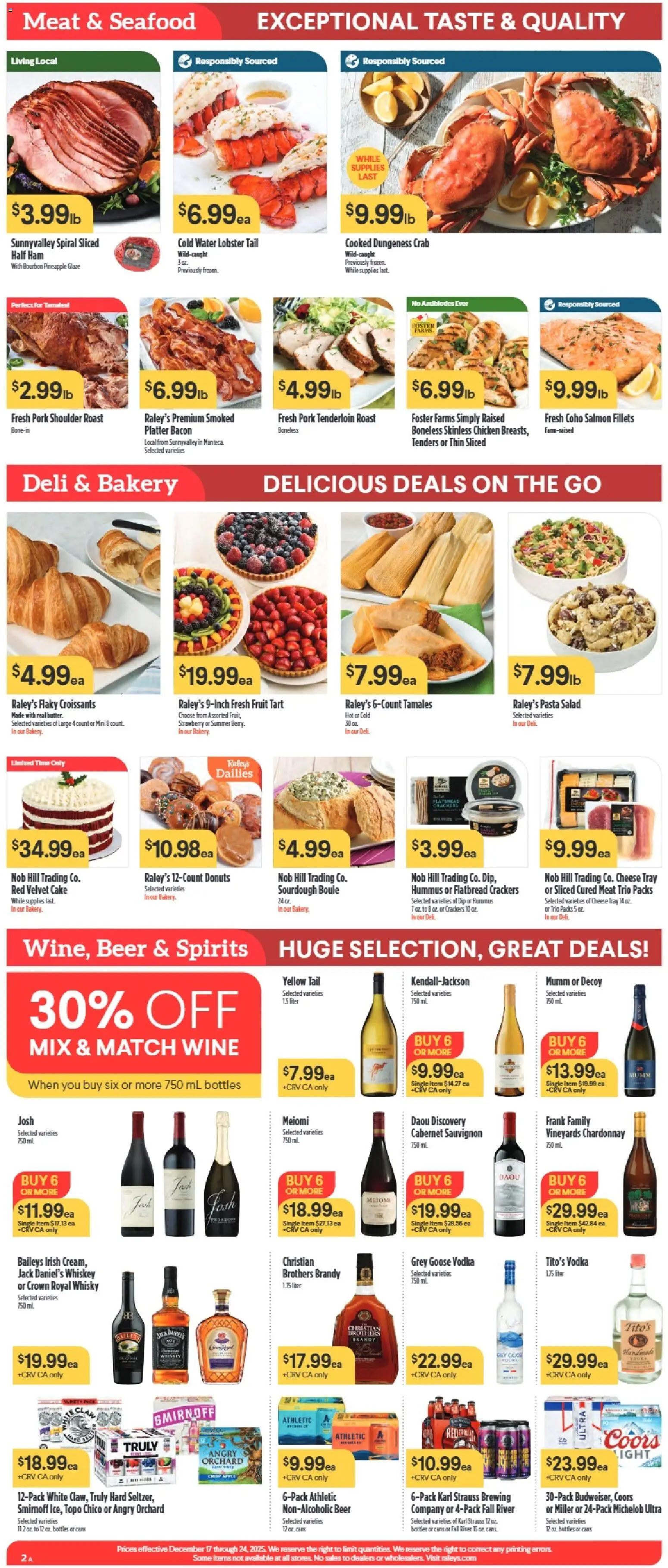 Raley's Weekly Ad - valid from 17.12.2025 | Page: 2 | Products: Cheese, Ham, Bourbon, Seafood