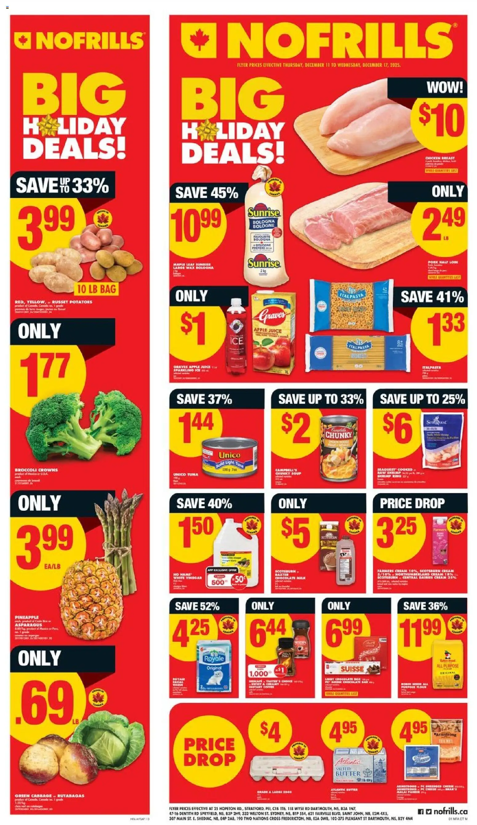 No Frills flyer valid from 11.12.2025 | Page: 1 | Products: Pineapple, Cream, Eggs, Pork
