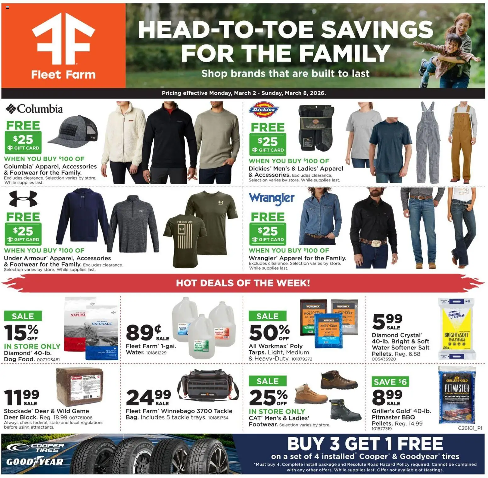 Mills Fleet Farm Weekly Ad - valid from 02.03.2026 | Page: 1 | Products: Water, Salt, Game