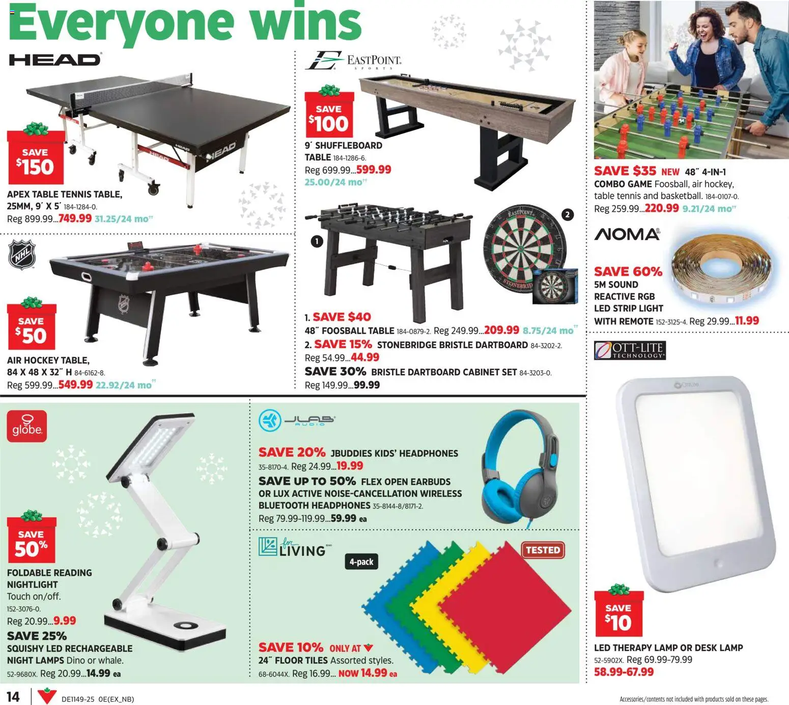 Canadian Tire flyer valid from 27.11.2025 | Page: 14 | Products: Headphones, Table, Cabinet, Lamp