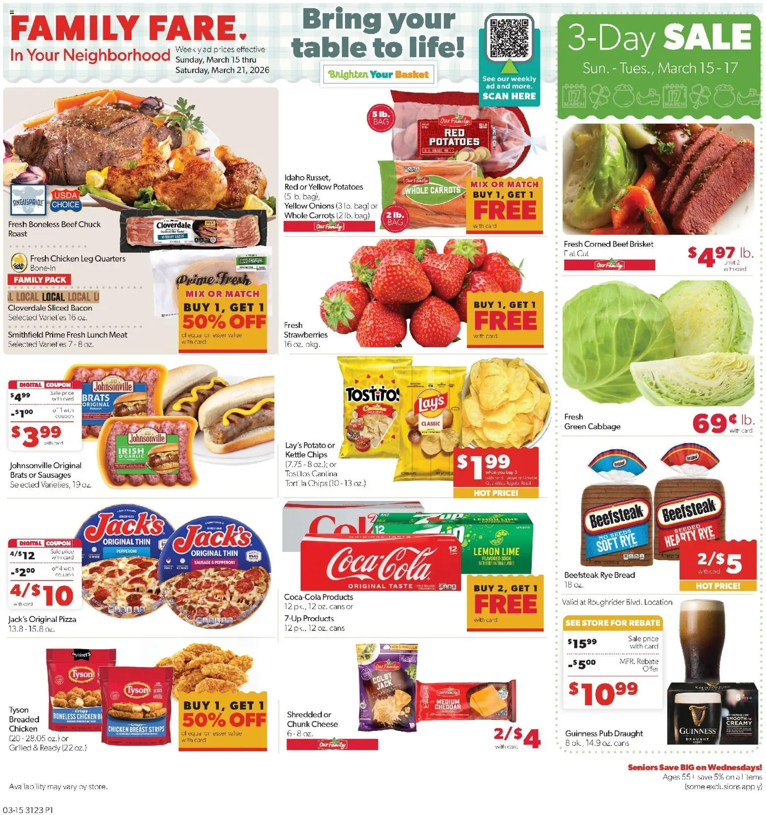 Family Fare Weekly Ad - valid from 15.03.2026 | Page: 1 | Products: Table, Basket, Bread, Garlic