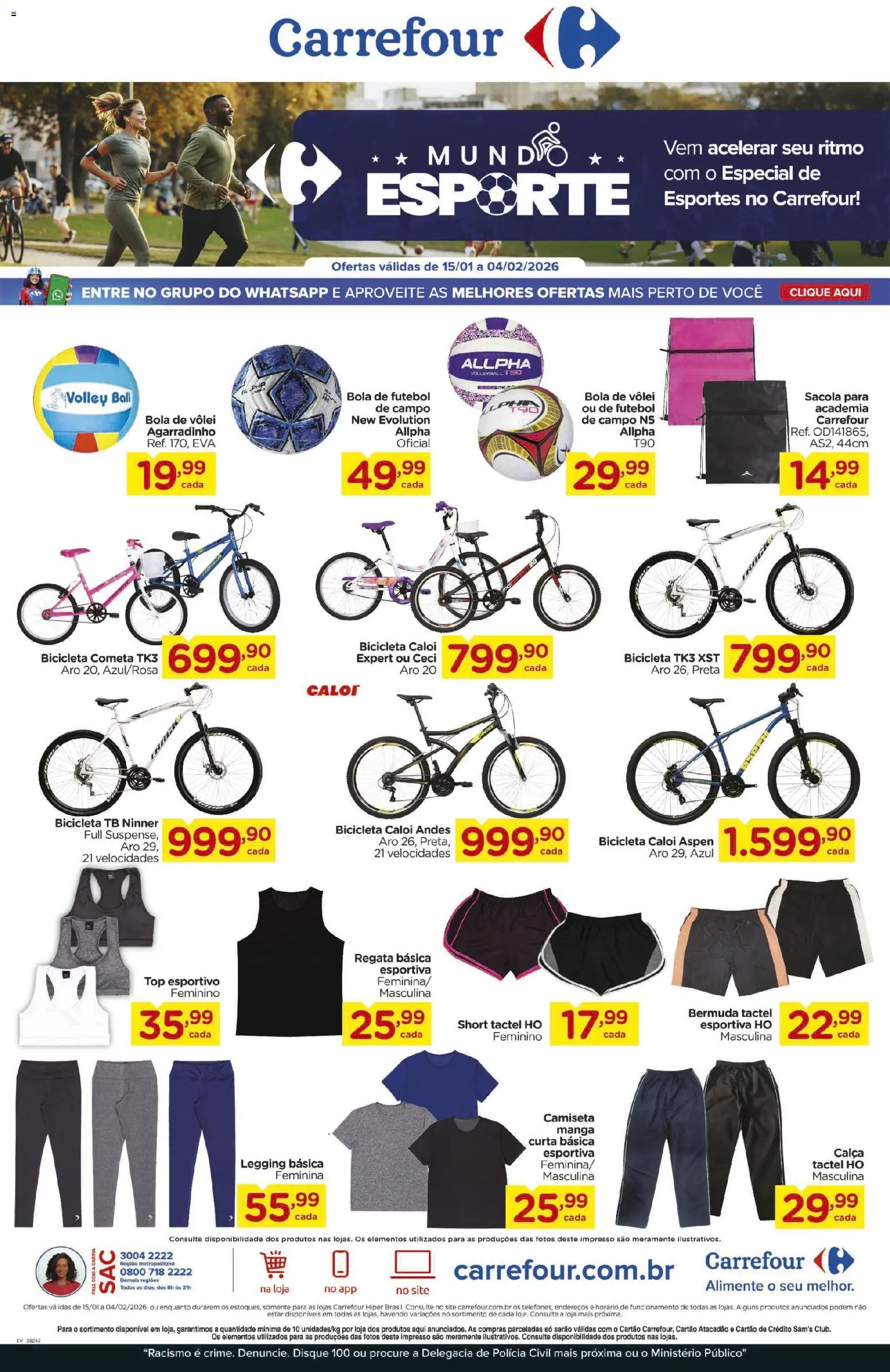 Carrefour Folheto - válido de 15.01.2026 | Página: 1 | Produtos: Bola de futebol, Bicicleta, Regata, Calça
