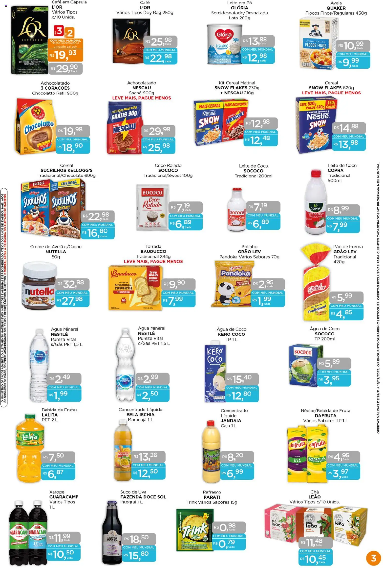 Mundial Folheto - válido de 28.11.2025 | Página: 3 | Produtos: Água de coco, Chocolate, Aveia, Pá