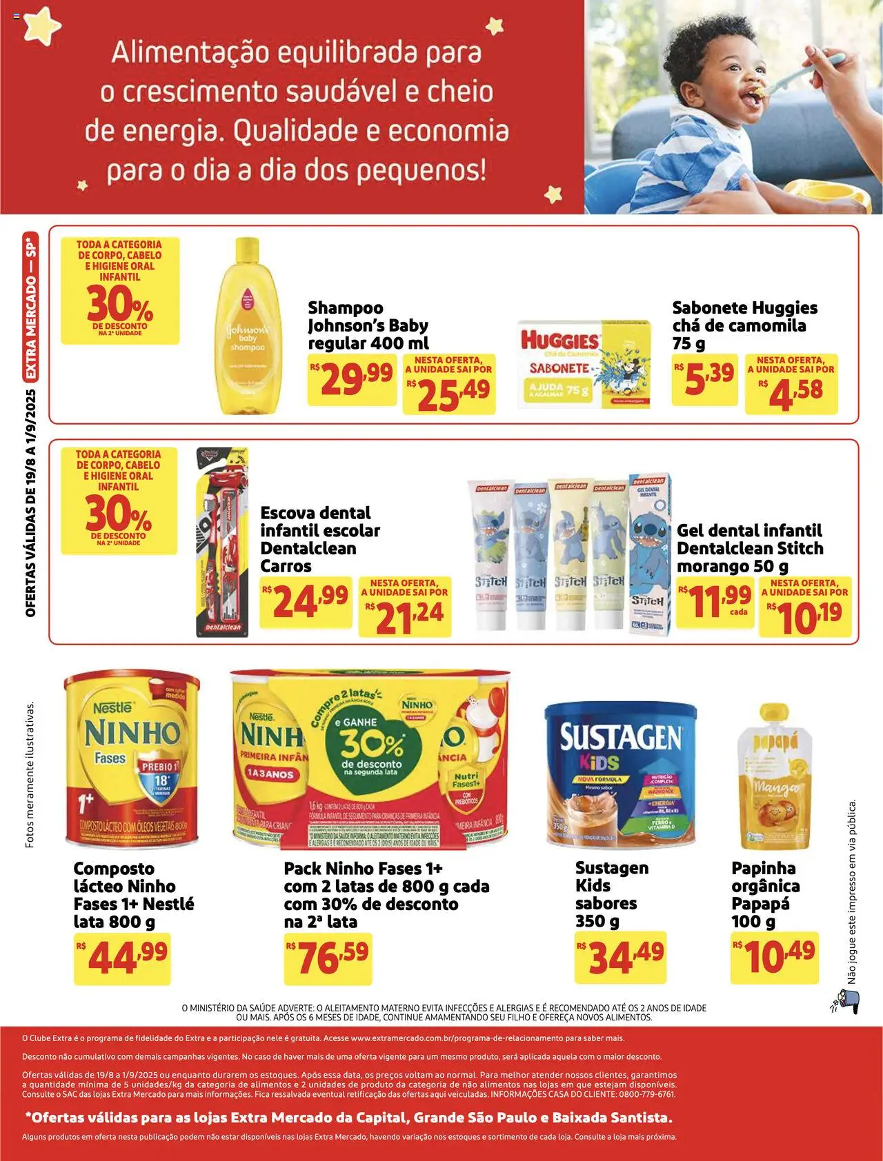 Extra Folheto - válido de 19.08.2025 | Página: 2 | Produtos: Shampoo, Escova, Chá, Papinha