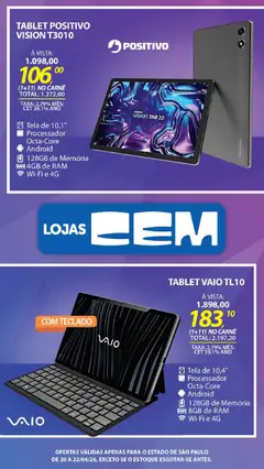 Lojas Cem - Ofertas atuais - Pré-Visualização do folheto da loja Lojas Cem, válido de 20.04.2026 | Página: 13 | Produtos: Tablet, Memória ram, Processador, Carne