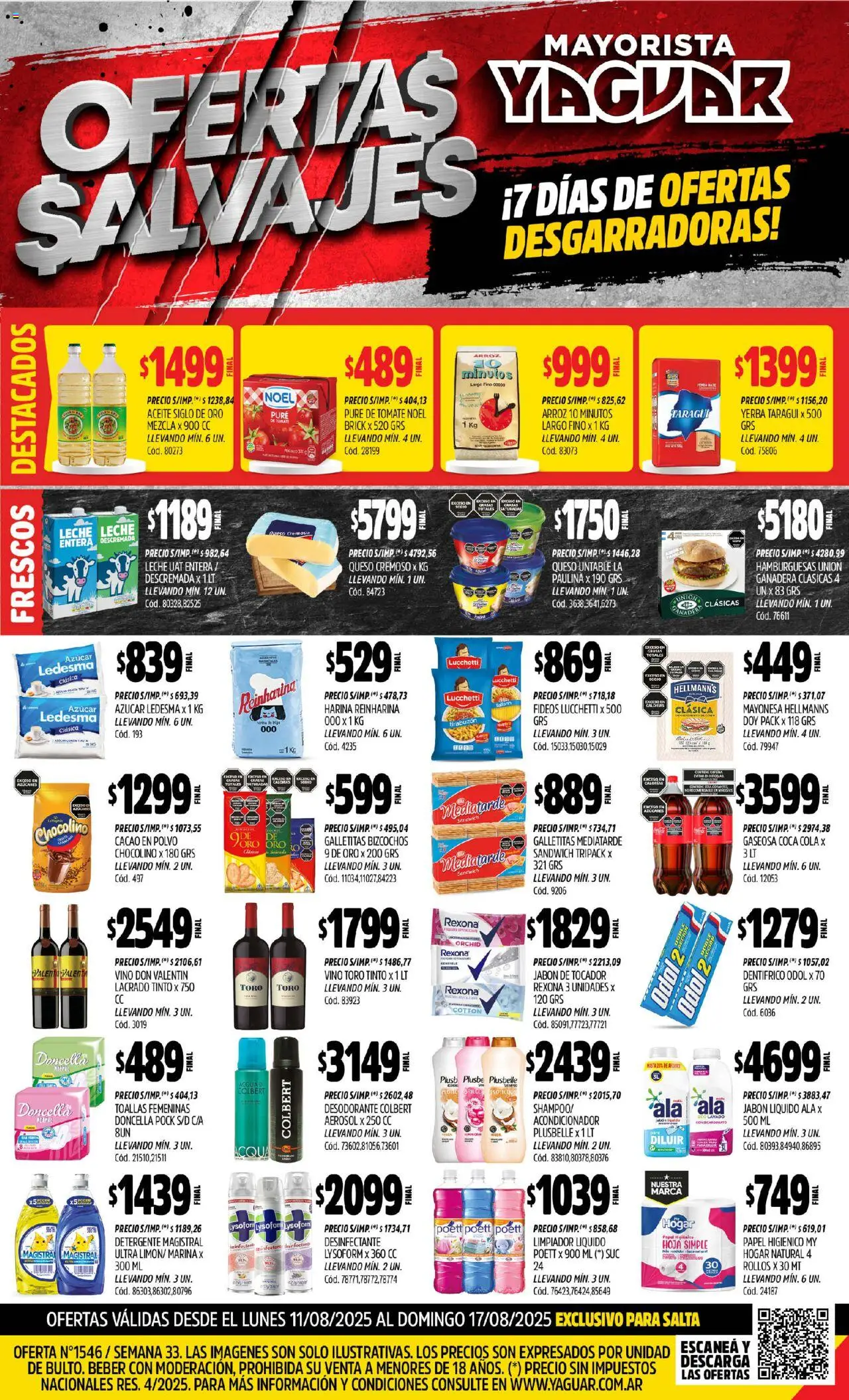 Yaguar - Salta │ válido desde el 11.08.2025 | Página: 1 | Productos: Desinfectante, Tomate, Detergente, Cacao
