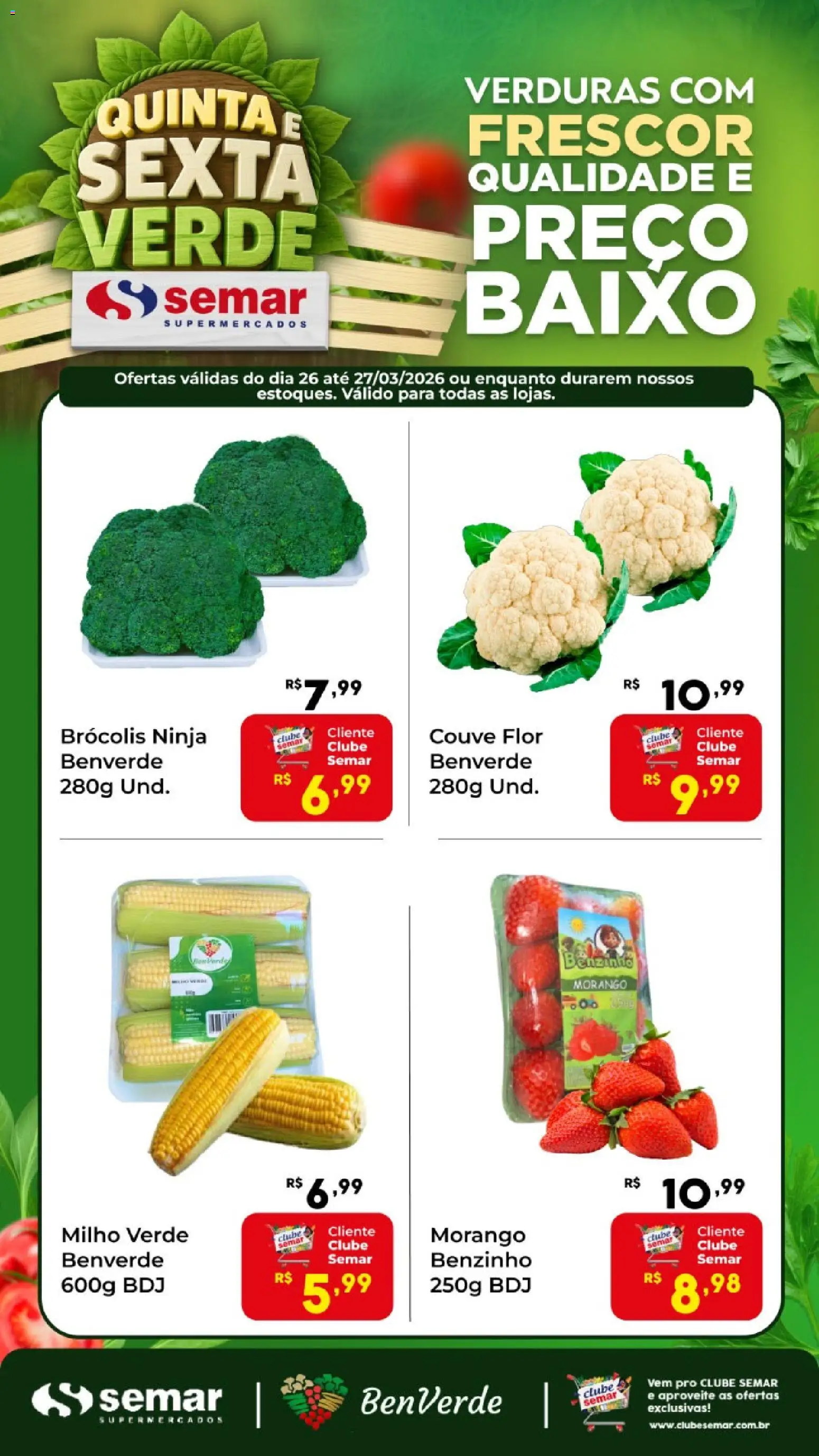 Semar Supermercado Folheto - válido de 26.03.2026 | Página: 1 | Produtos: Milho verde, Baixo, Brócolis, Couve