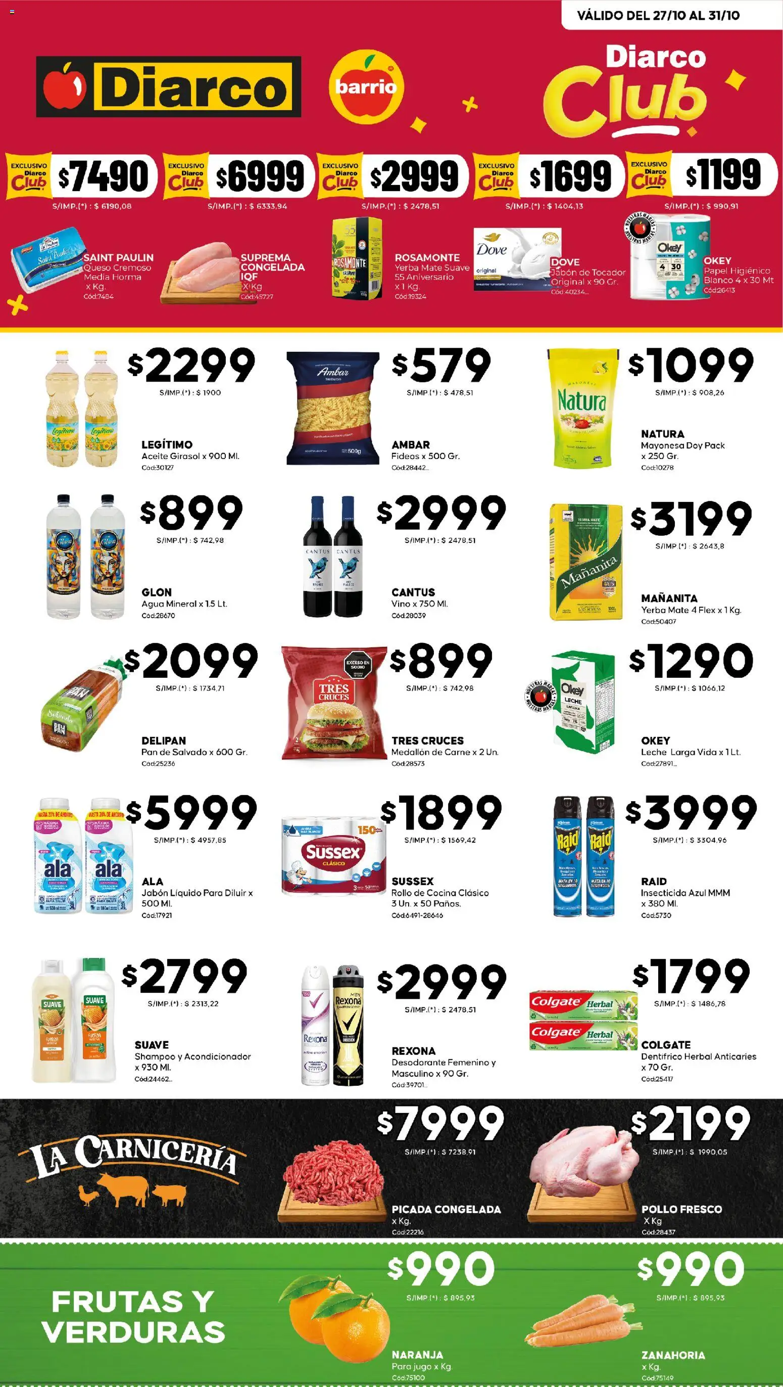 Diarco - Ofertas Diarco Barrio │ válido desde el 27.10.2025 | Página: 1 | Productos: Papel higiénico, Mayonesa, Jugo, Vino