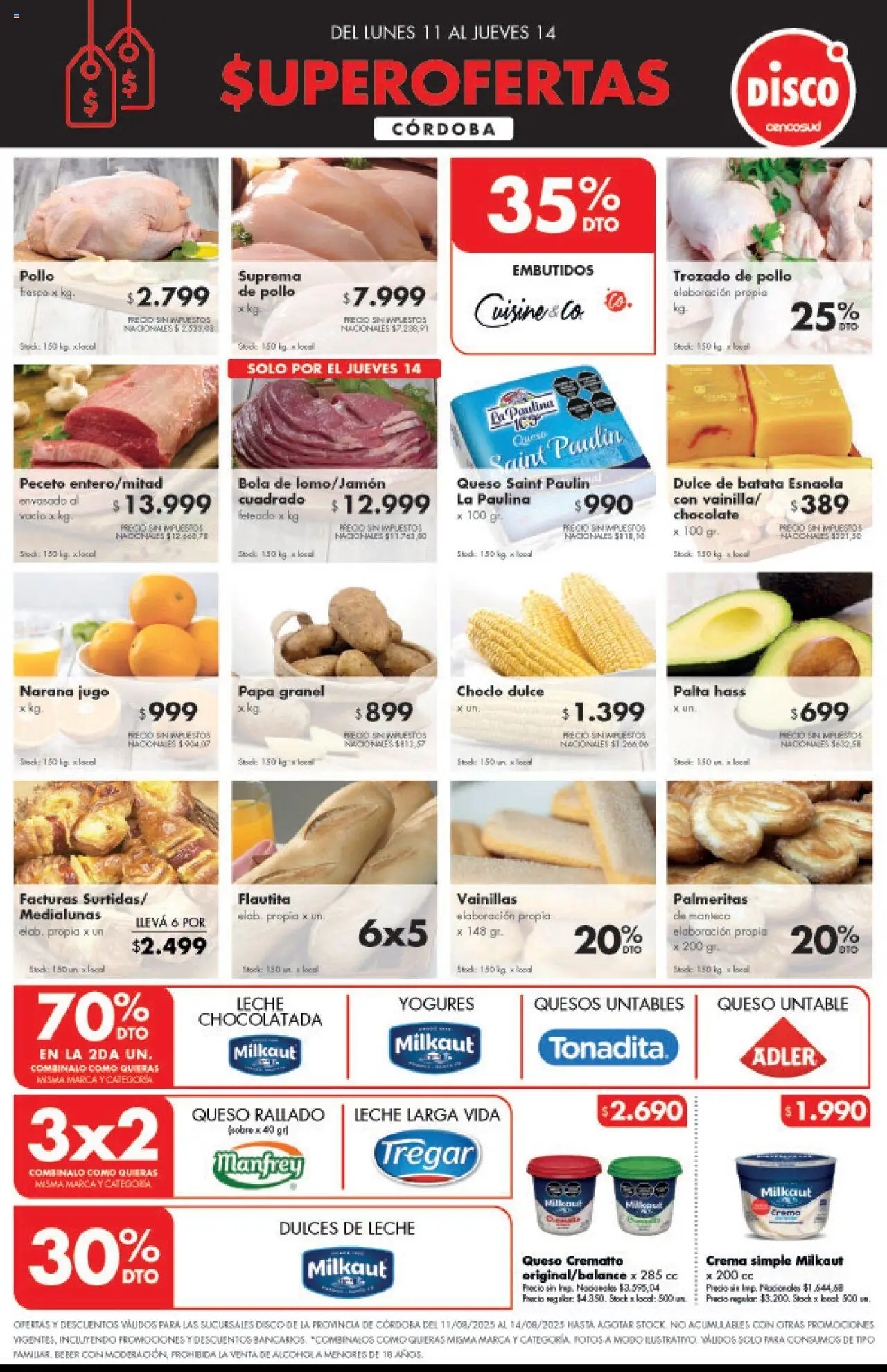 Disco ofertas - Córdoba │ válido desde el 11.08.2025 | Página: 1 | Productos: Sobre, Papa, Manteca, Queso