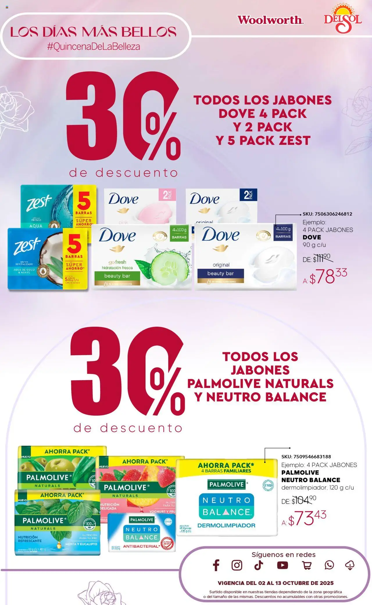 Nuevas ofertas de Del Sol y Woolworth válidas en toda la República Mexicana desde el 02.10.2025. ¡Encuentra las mejores ofertas en Del Sol y Woolworth - Catálogo Quincena de la Belleza Octubre! | Página: 20 | Productos: Crema, Huevo, Agua