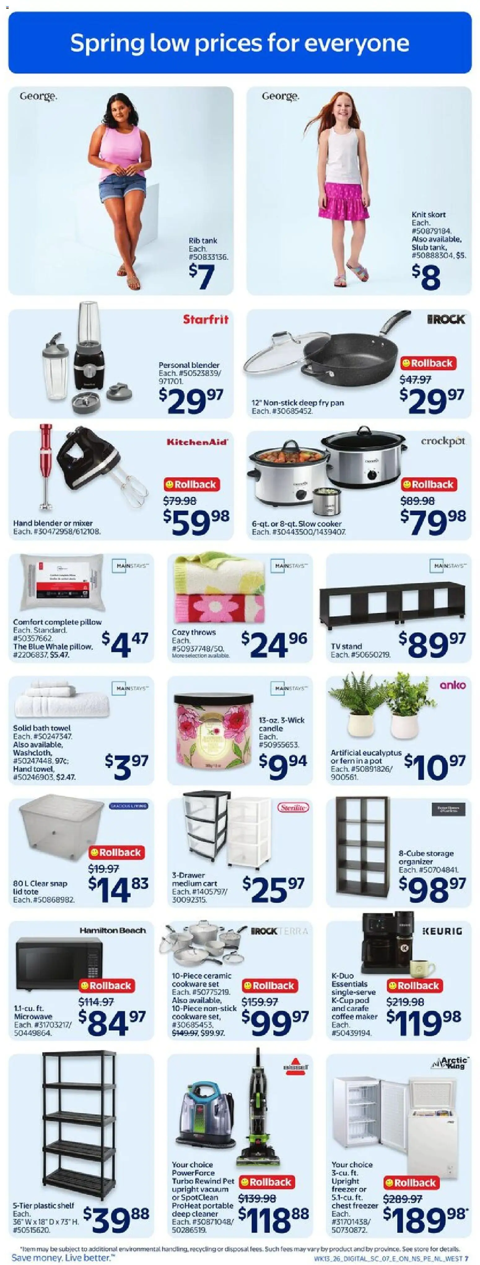 Walmart flyer valid from 23.04.2026 | Page: 13 | Products: Freezer, Cooker, Pillow, Shelf