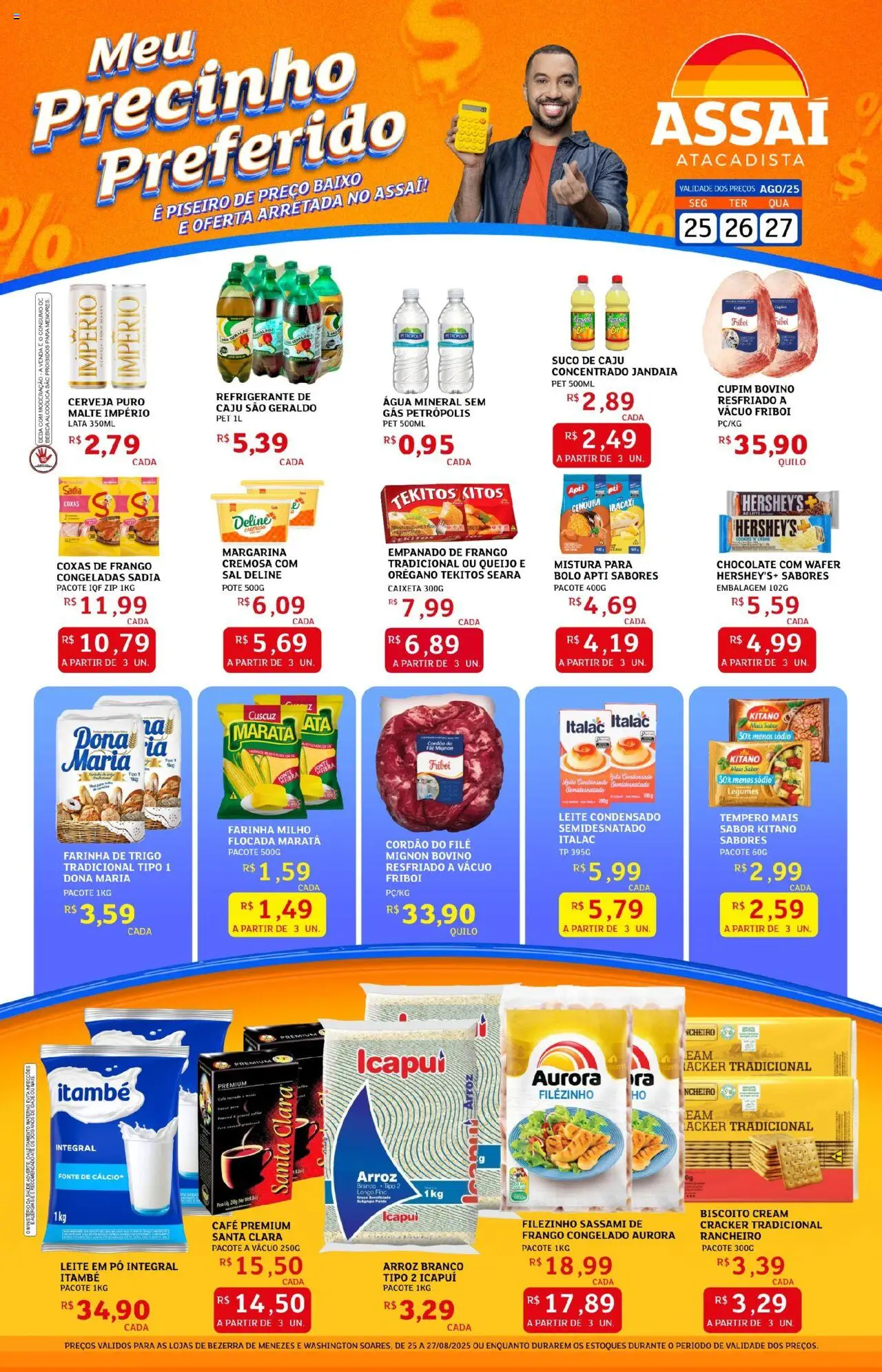 Assaí Atacadista Folheto - válido de 25.08.2025 | Página: 1 | Produtos: Cerveja, Cenoura, Frango, Mistura para bolo
