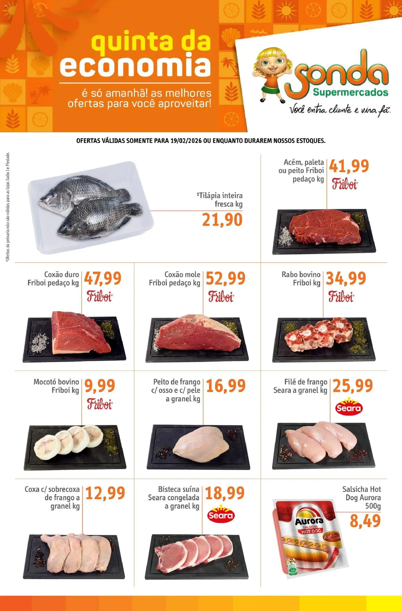 Sonda Folheto - válido de 19.02.2026 | Página: 1 | Produtos: Salsicha, Filé de frango, Frango, Peito de frango