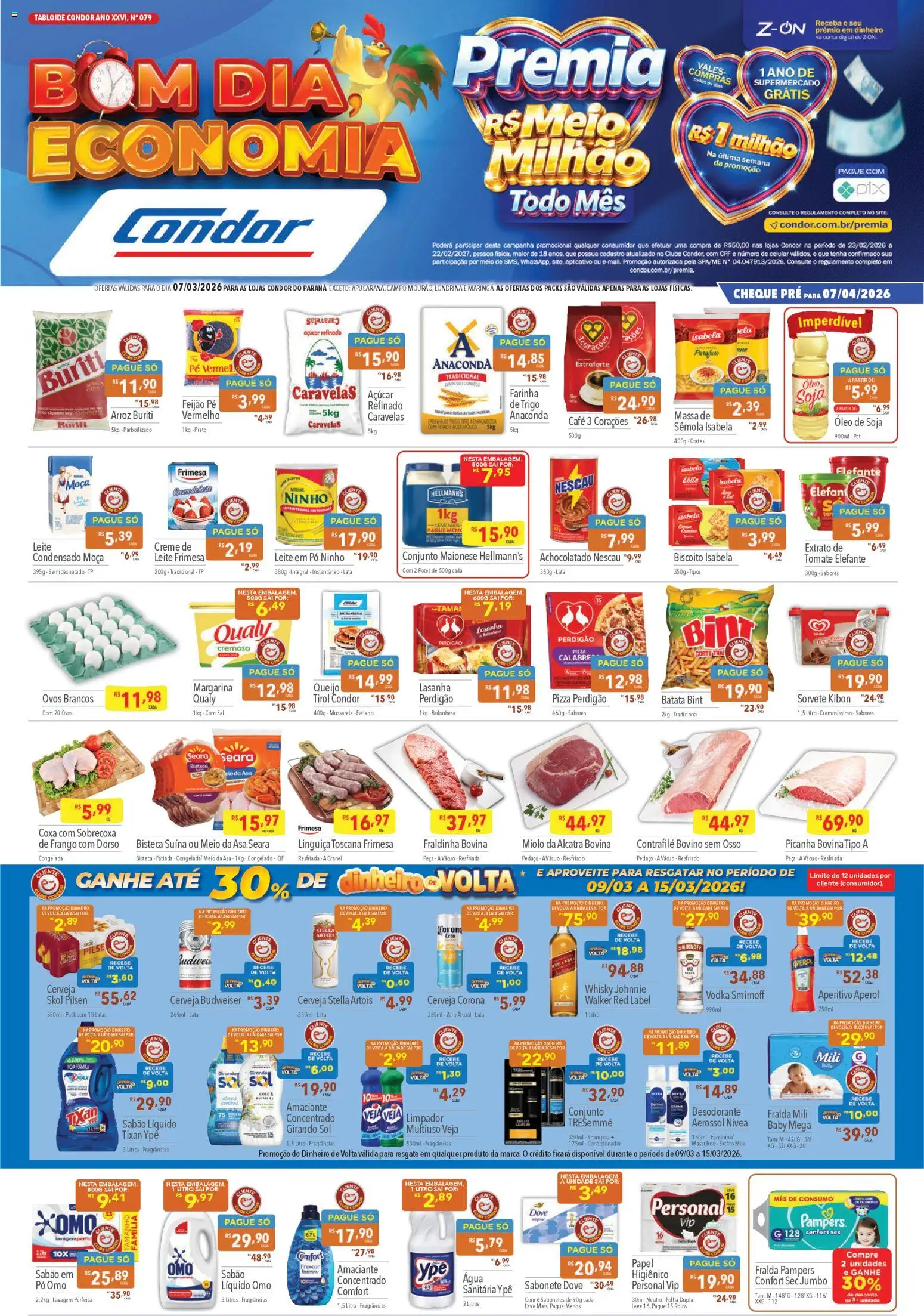 Supermercados Condor Folheto - válido de 07.03.2026 | Página: 1 | Produtos: Leite, Óleo, Omo líquido, Soja