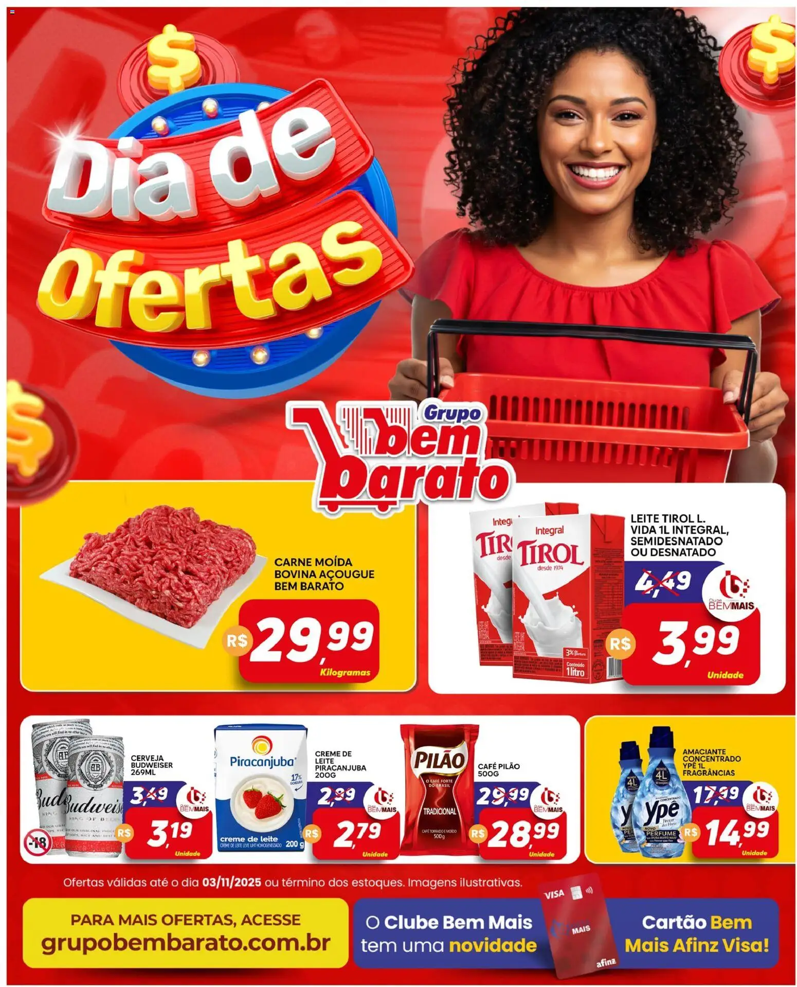 Supermercado Bem Barato Folheto - válido de 28.10.2025 | Página: 1 | Produtos: Perfume, Cerveja, Café pilão, Carne moída