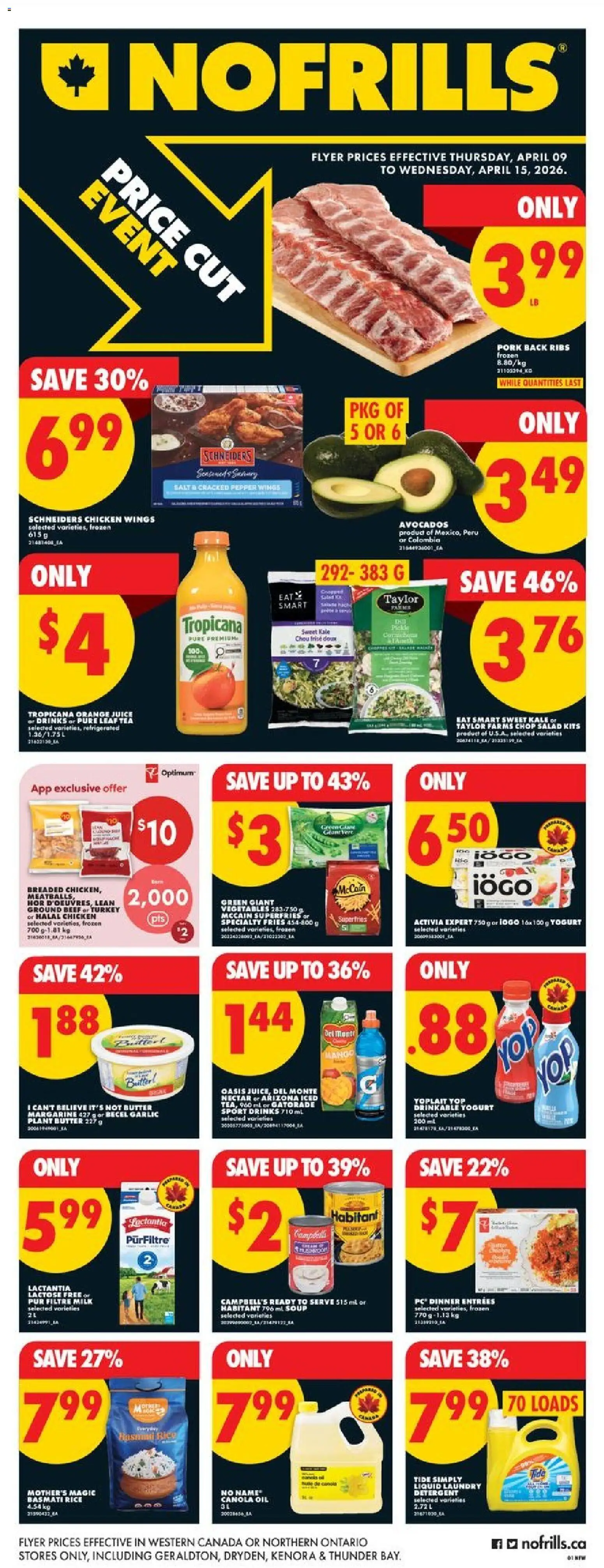 No Frills flyer valid from 09.04.2026 | Page: 1 | Products: Tea, Salad, Butter, Oil