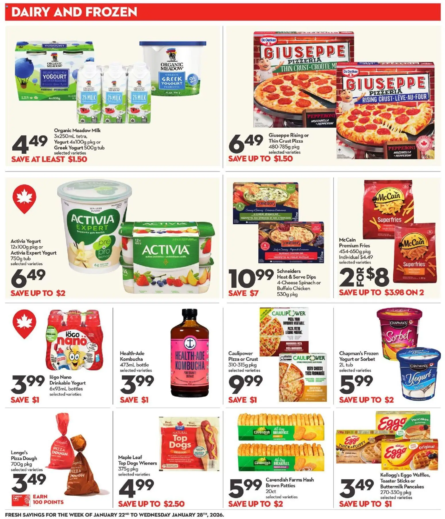 Longo's flyer valid from 22.01.2026 | Page: 13 | Products: Milk, Yogurt, Pizza, Chicken