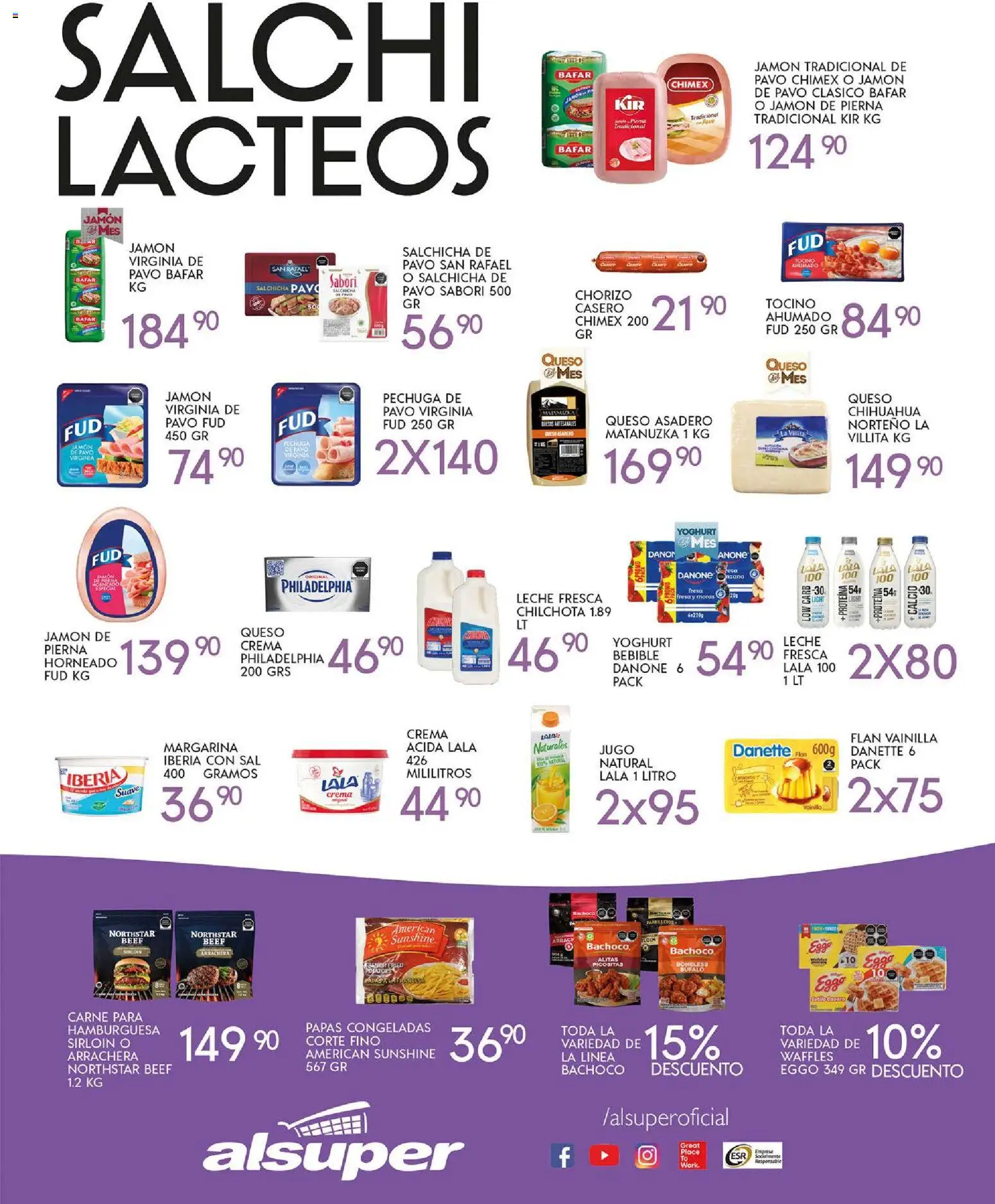 Nuevas ofertas de Alsuper válidas en toda la República Mexicana desde el 04.11.2025. ¡Encuentra las mejores ofertas en Alsuper folleto Laguna! | Página: 3 | Productos: Salchicha, Crema, Leche, Chorizo