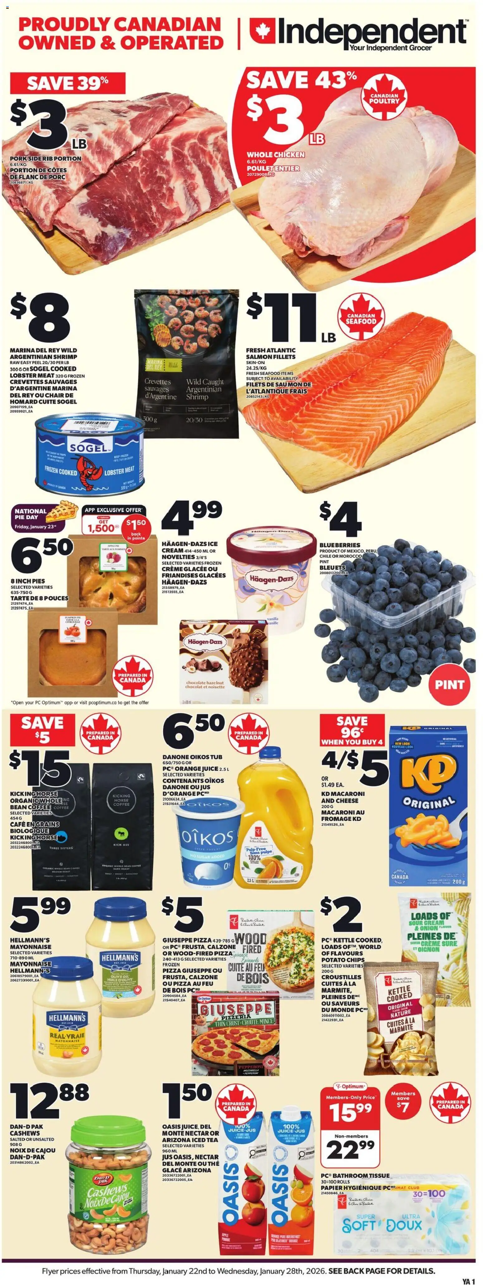 Independent Grocer flyer valid from 22.01.2026 | Page: 1 | Products: Tea, Chips, Cheese, Coffee