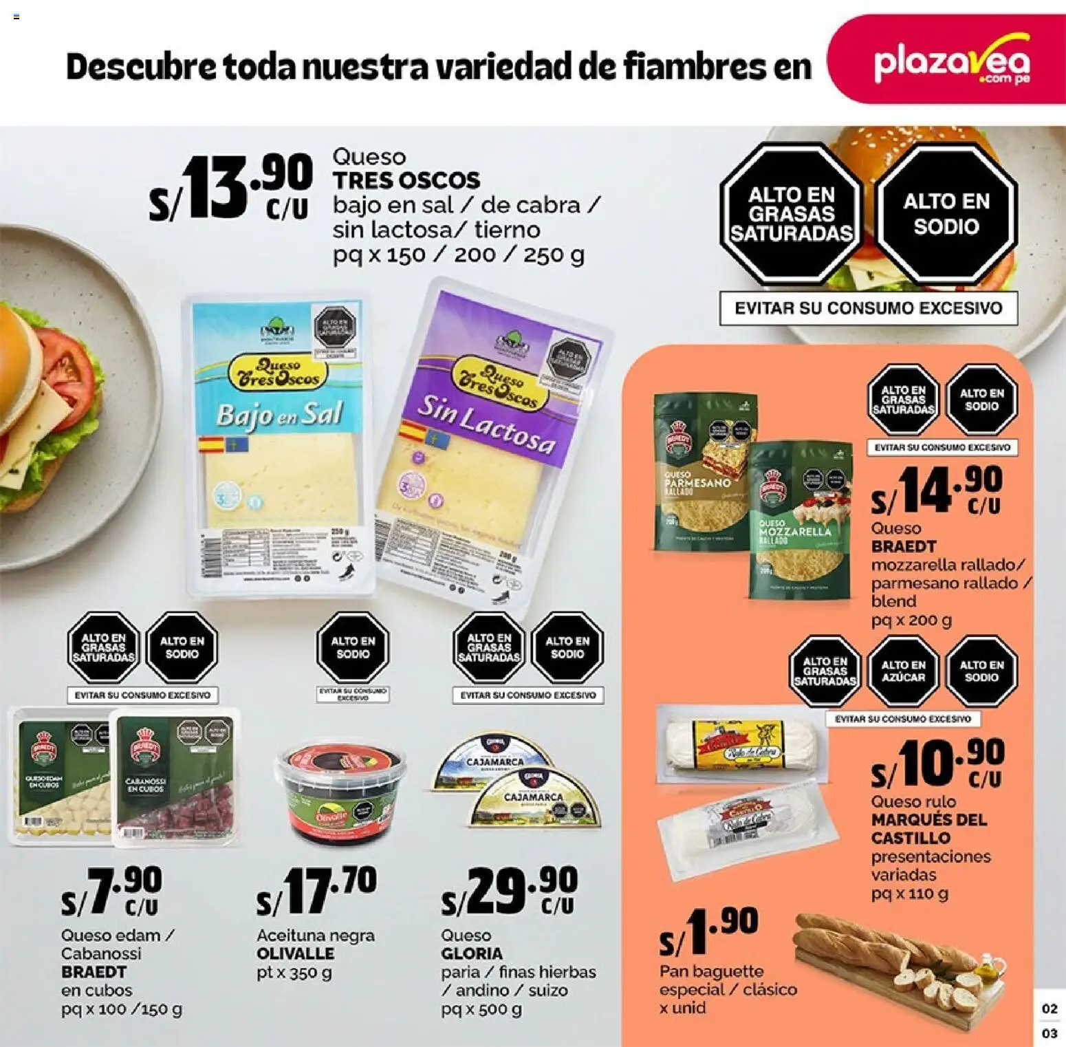 Catálogo Plaza Vea válido desde 16.02.2026 | Página: 3 | Productos: Queso, Pan, Queso parmesano
